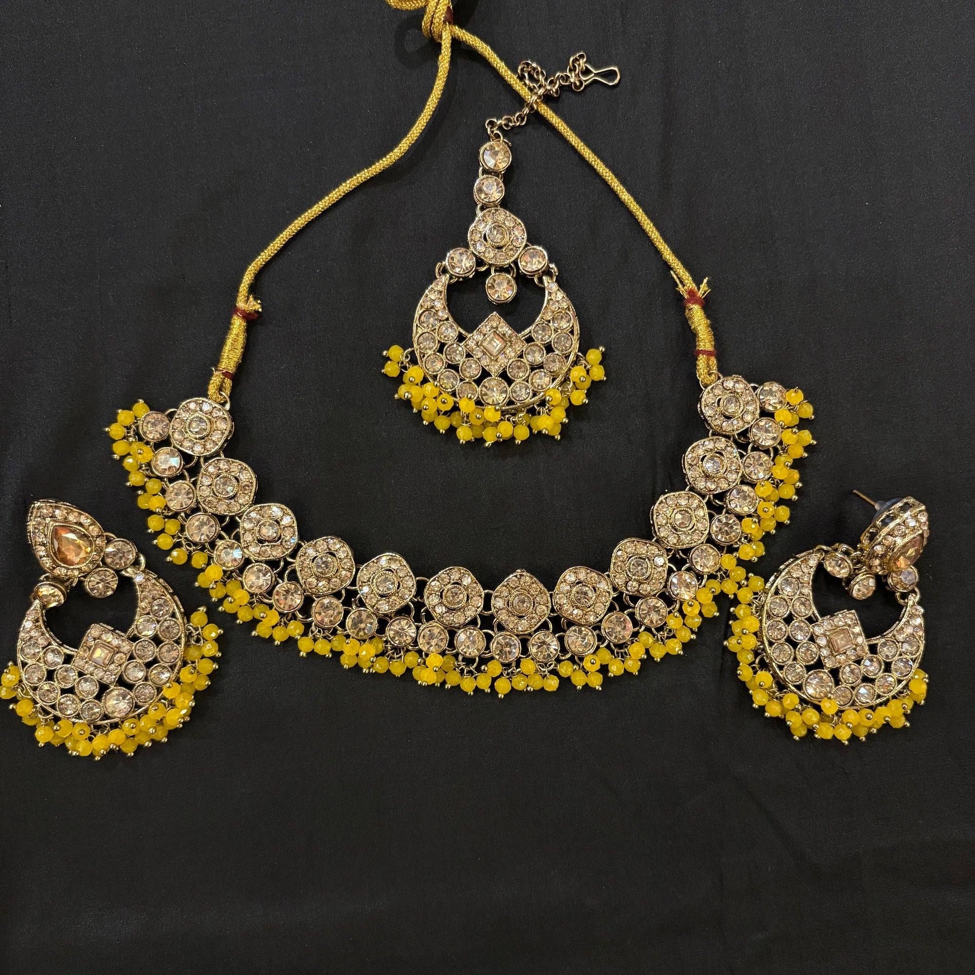 DT Diamond Cluster Chandbali Necklace Sets- Colors - Vintage India NYC