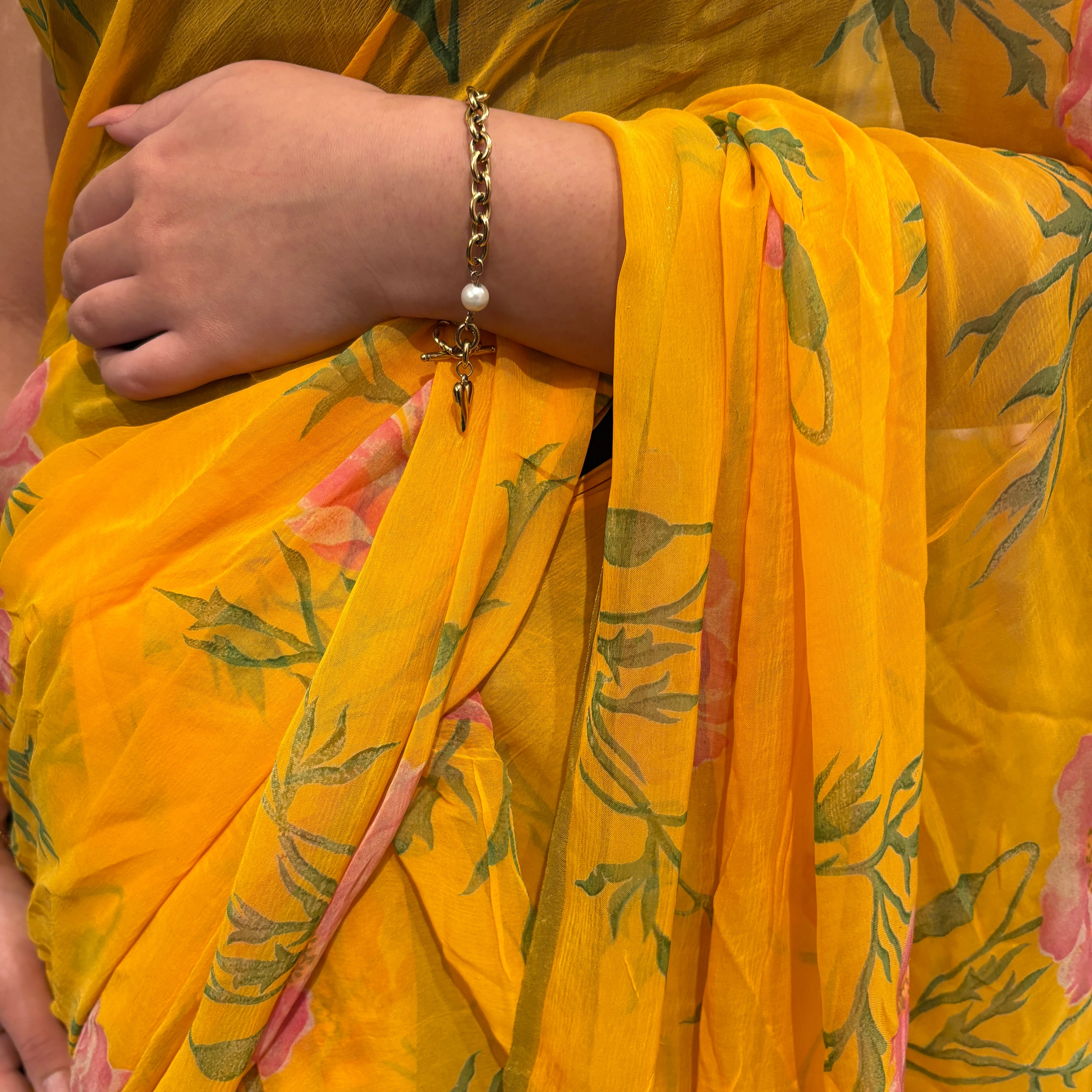 Yellow Chiffon Silk Saree - Vintage India NYC