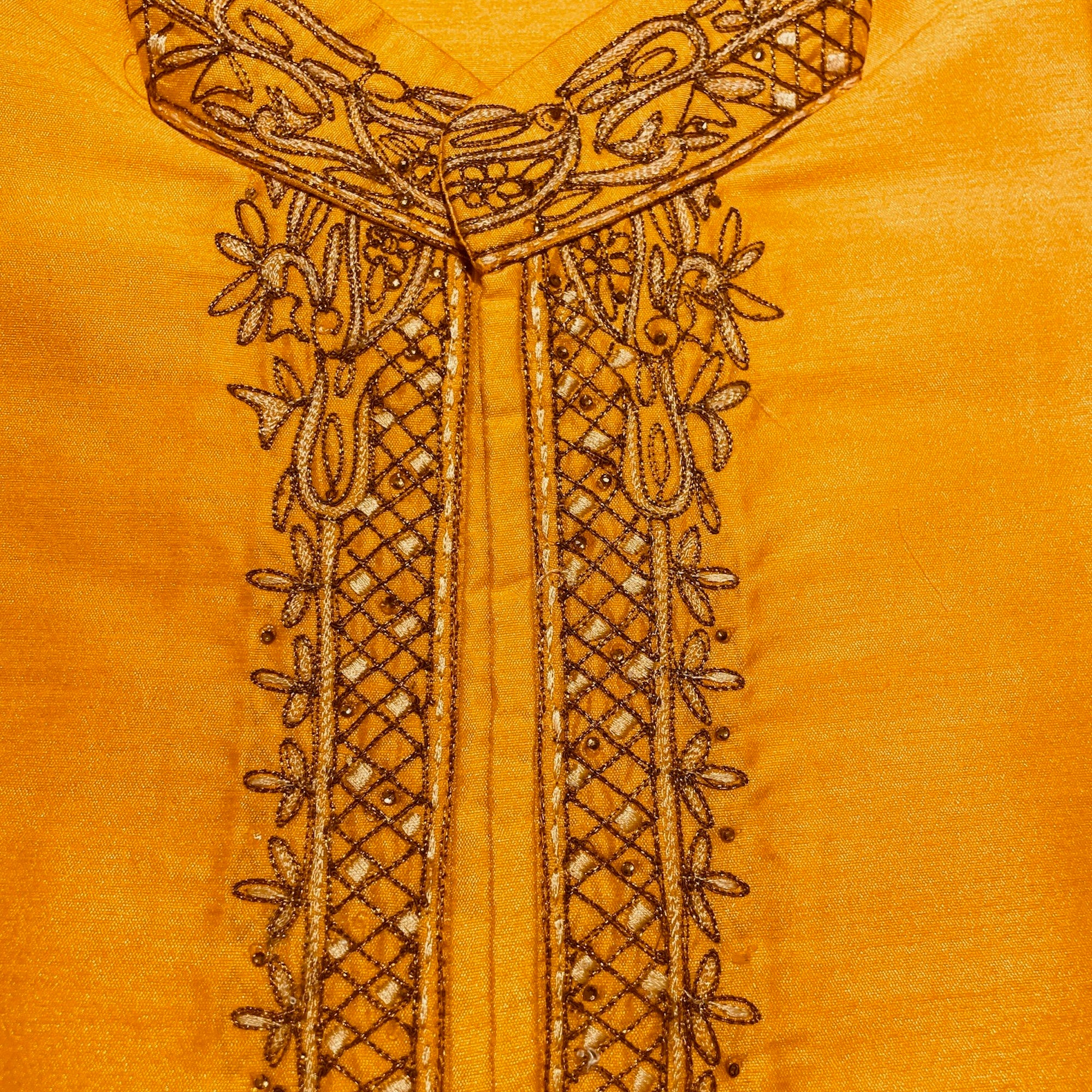 Yellow Embroidered Short Kurta - Vintage India NYC