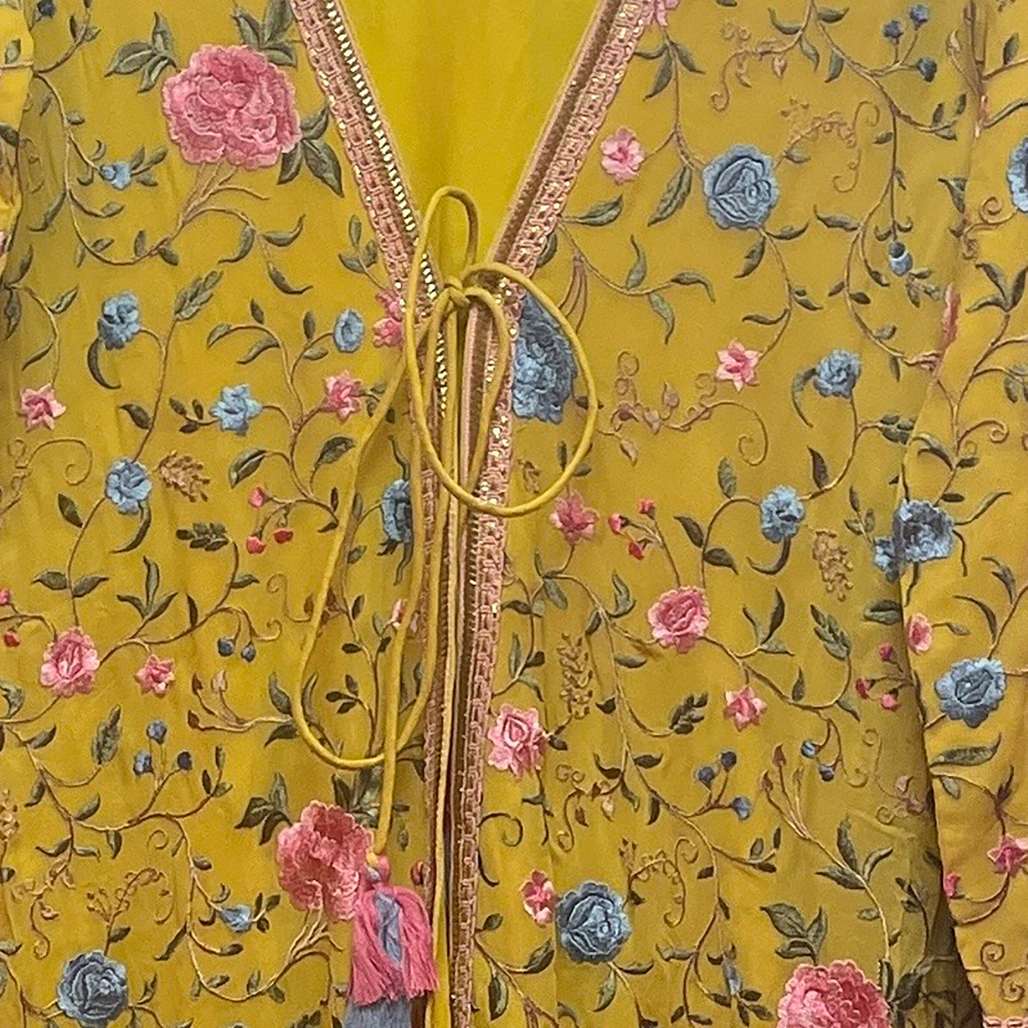 Yellow Floral Long Jacket - Vintage India NYC