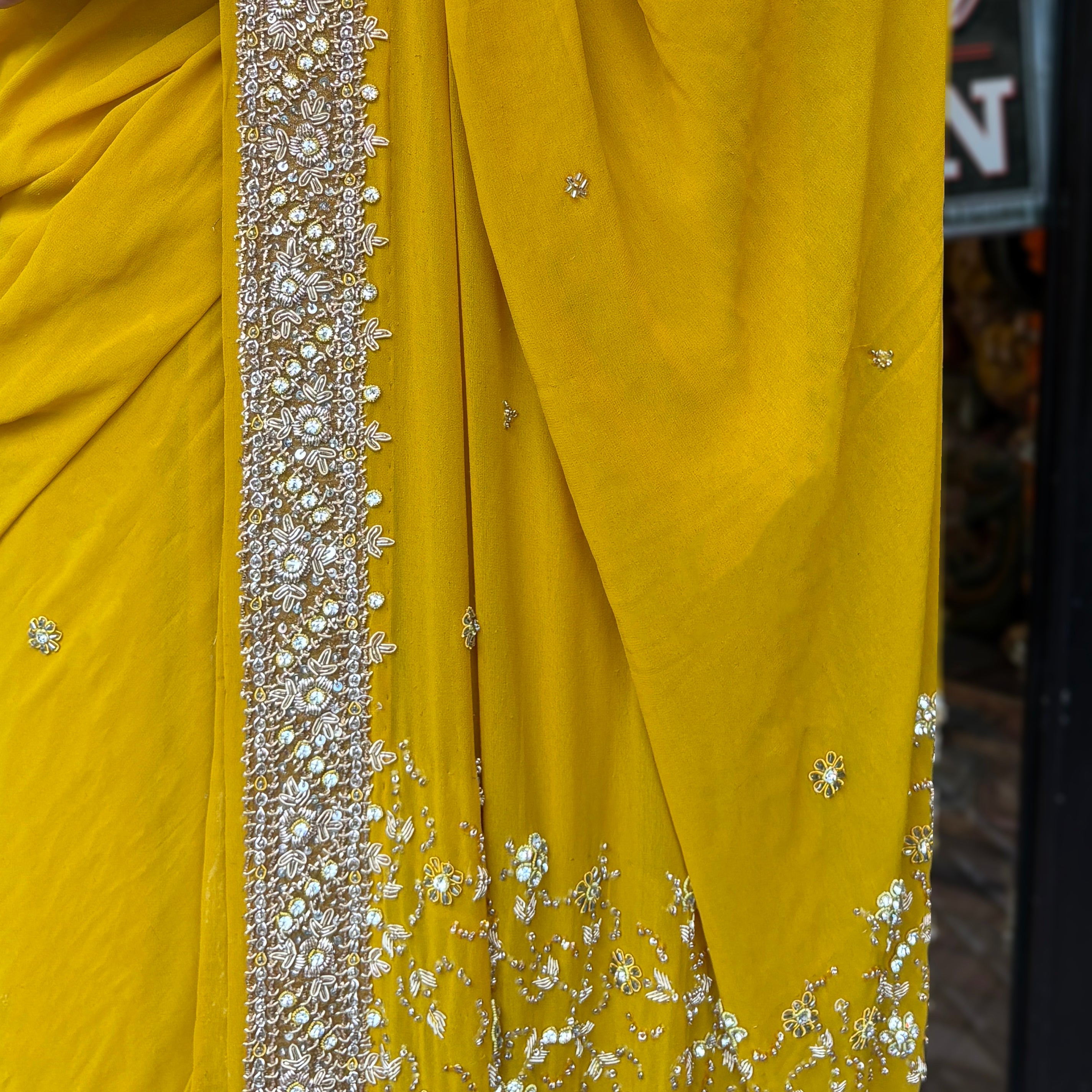 Yellow Georgette Heavy Work Saree 1005