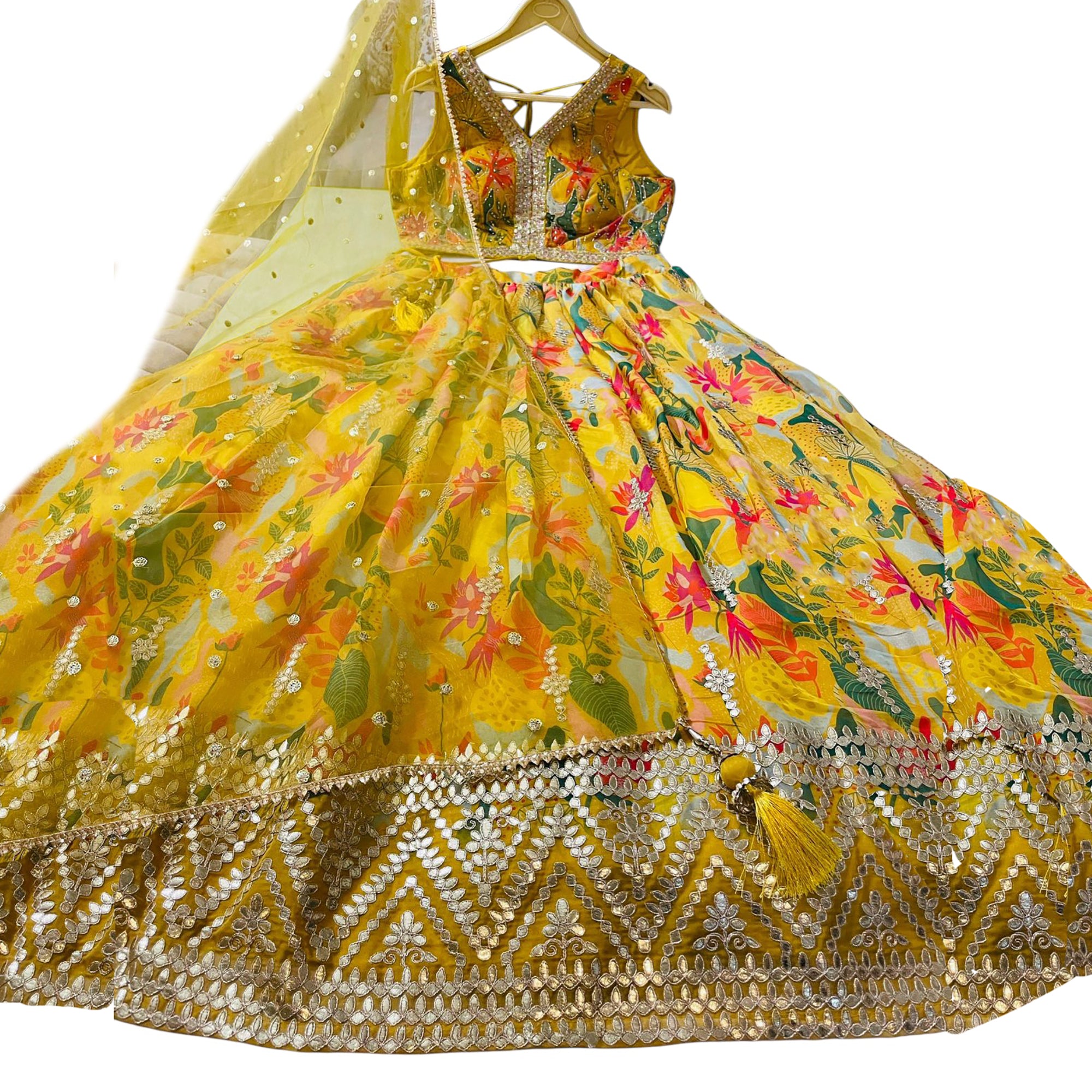 Yellow Floral Lehenga Set SH - Vintage India NYC