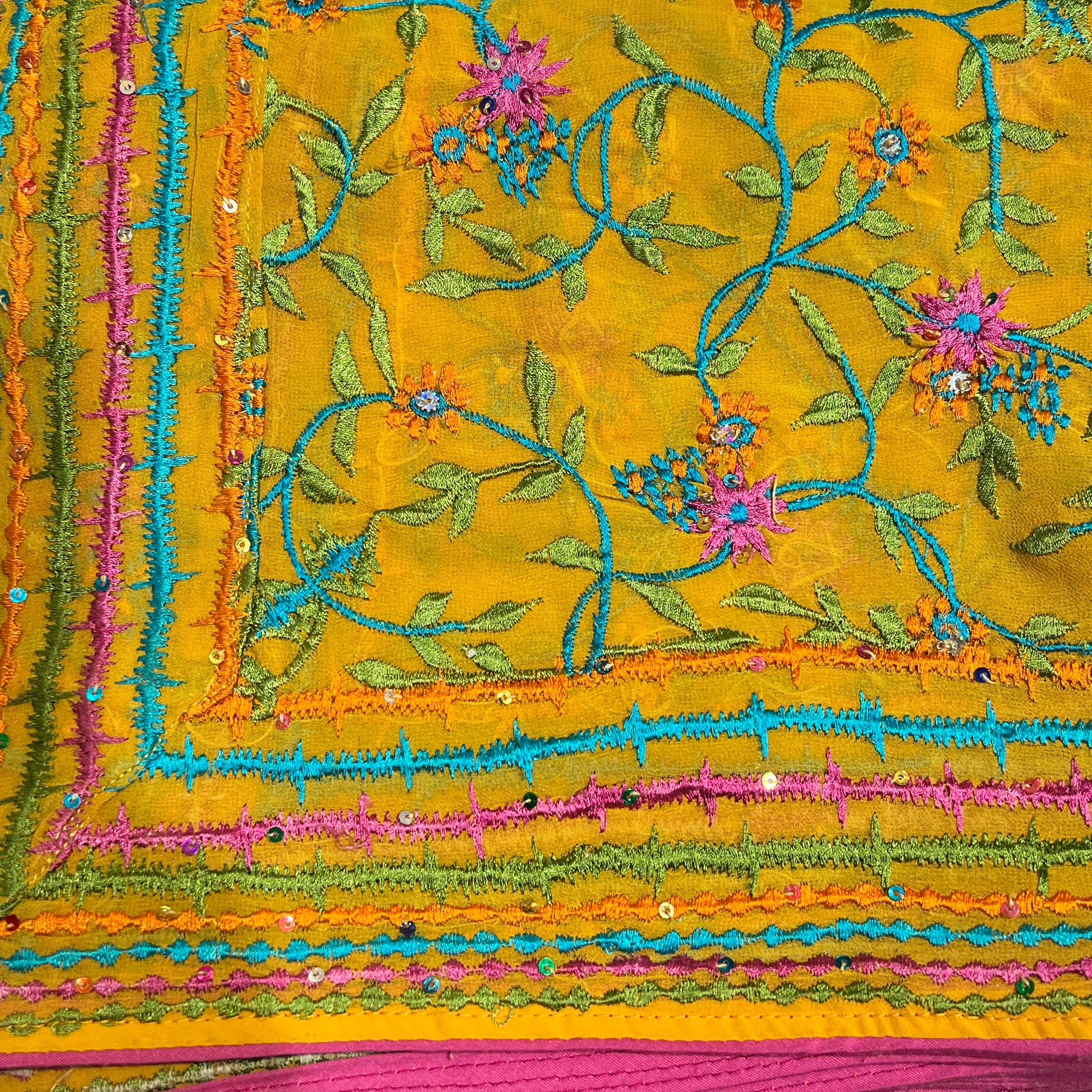 Yellow Multicolor Threadwork Embroidered Dupatta