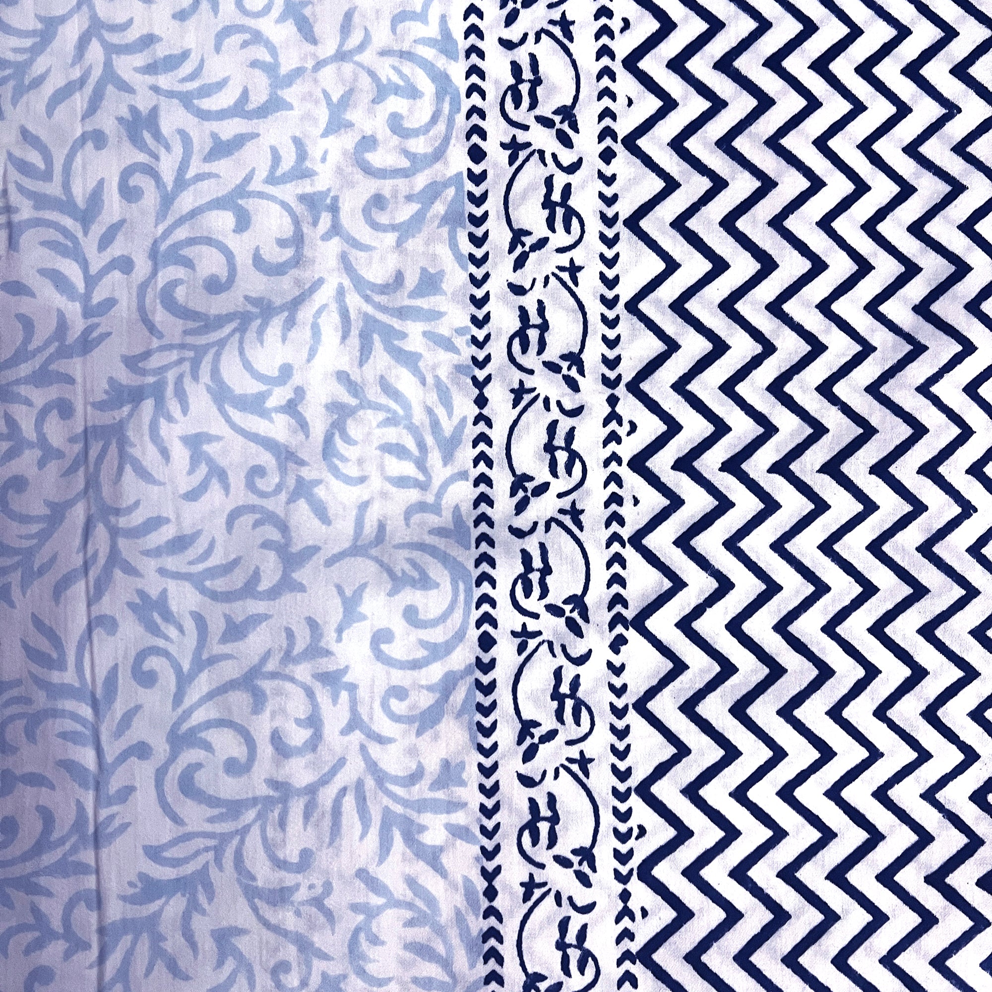 Light Blue & Navy Block Print Tablecloth 136 x 68 - Vintage India NYC