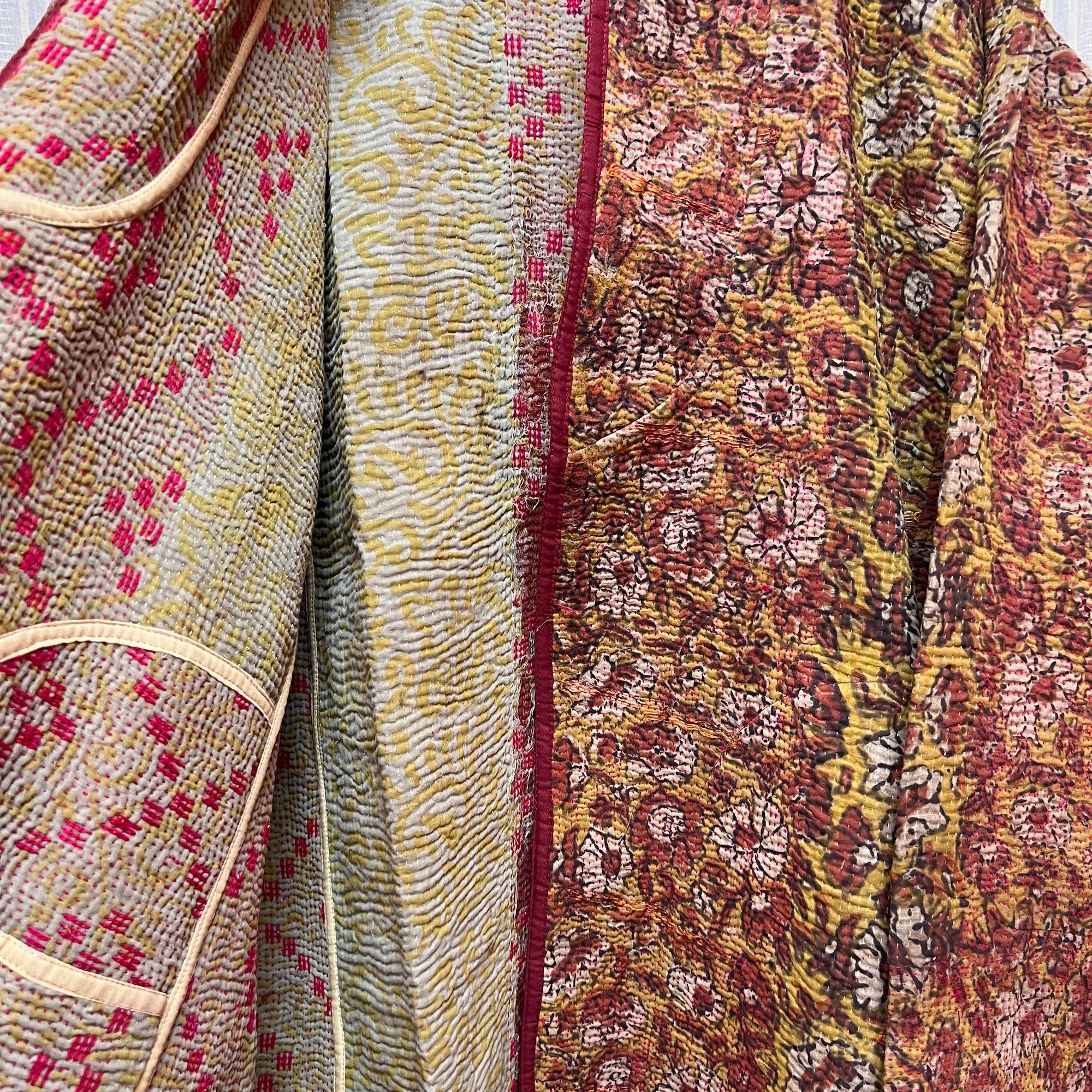 Ajrakh Cotton Kantha Quilted Long Coat - Vintage India NYC