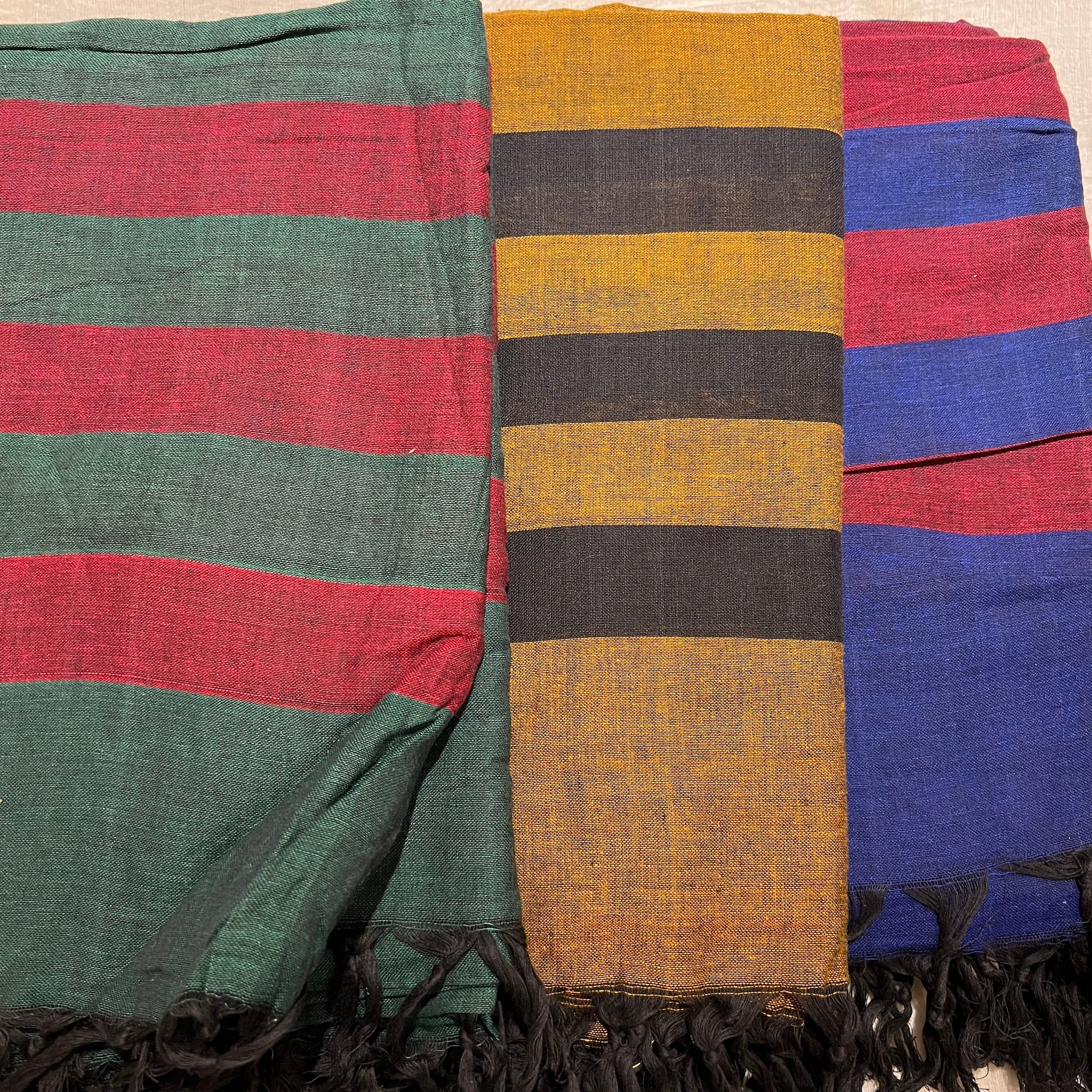 Handwoven Striped Cotton Khadi Shawls-4 Colors - Vintage India NYC