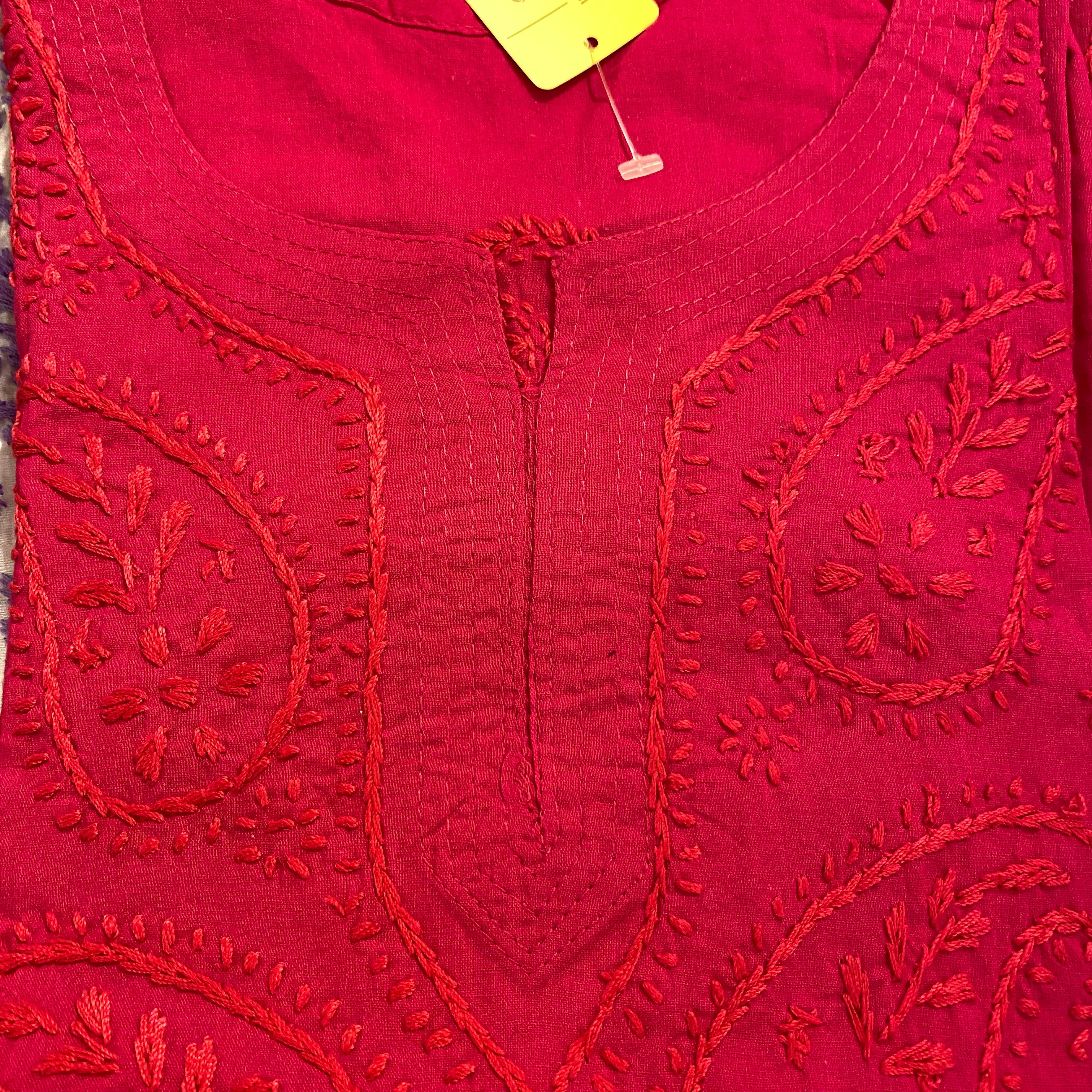 AR Short Embroidered Cotton Tunic Kurti-L - Vintage India NYC