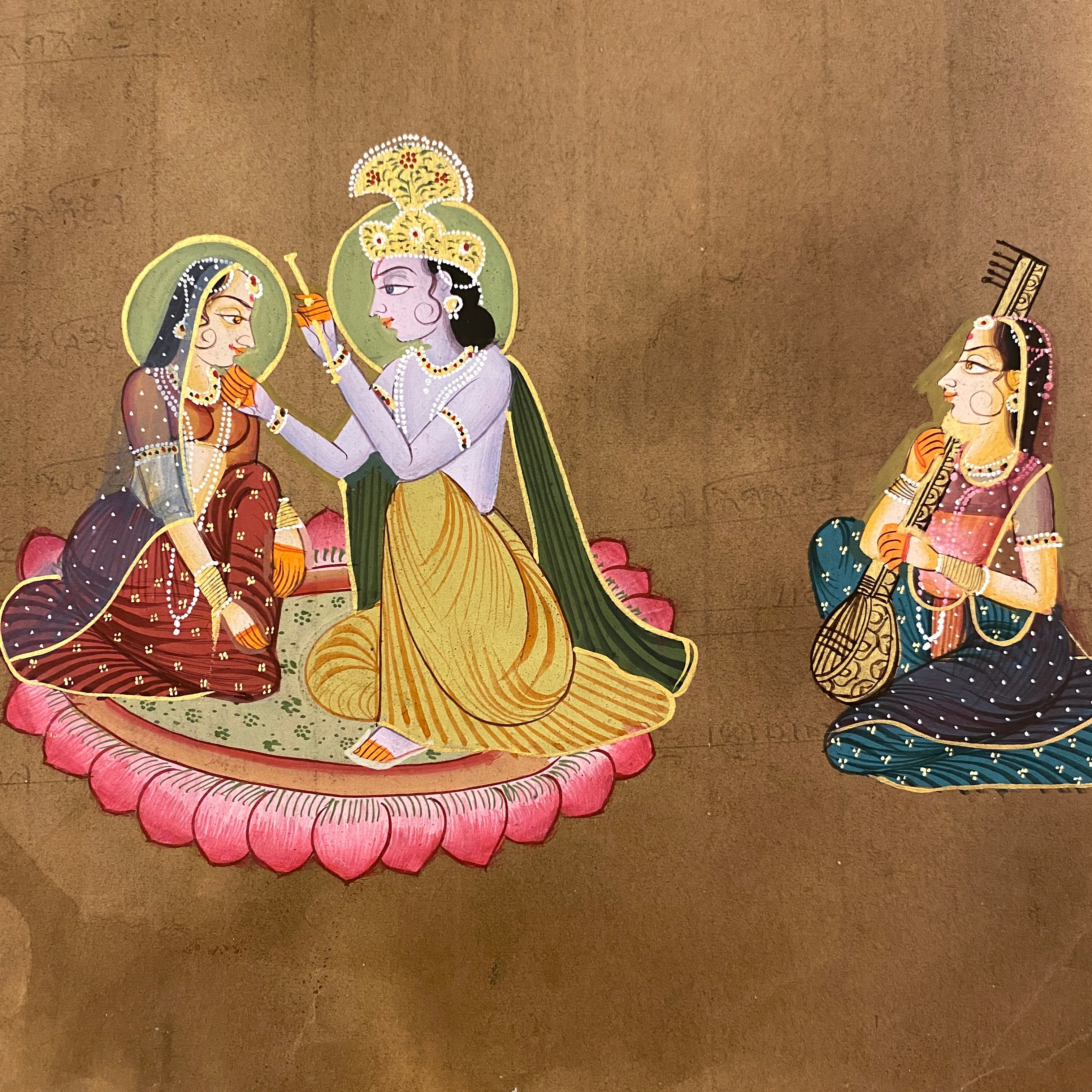 Vintage Hand Painted Court Painting - Krishna - 6 Styles - Vintage India NYC