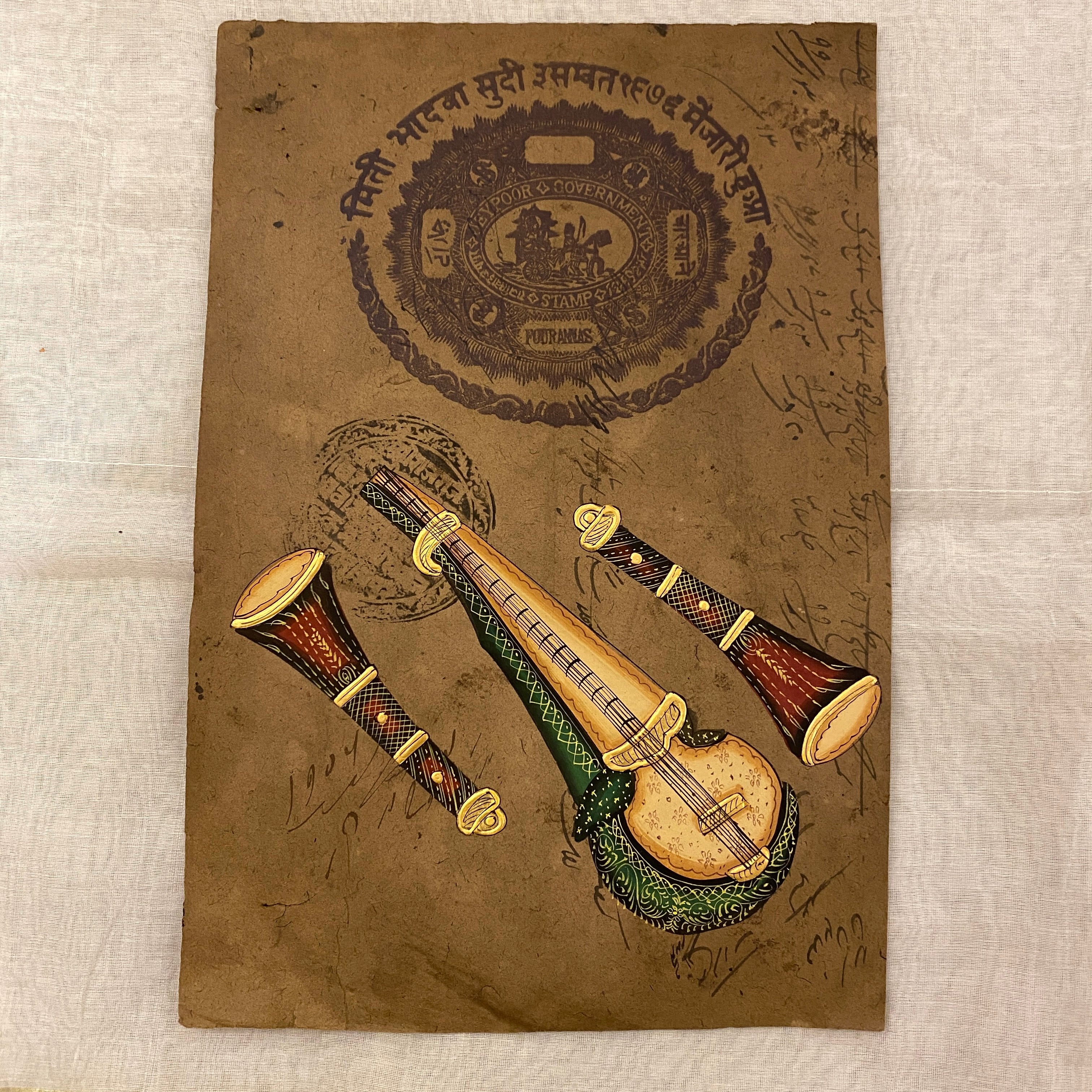 Vintage Hand Painted Court Painting - Musical Instruments - 13 Styles - Vintage India NYC