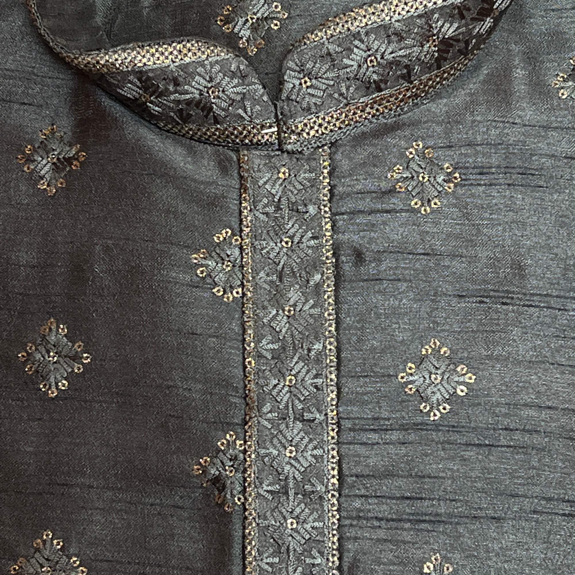 YD Grey Embroidered Sequin Kurta Set - Vintage India NYC