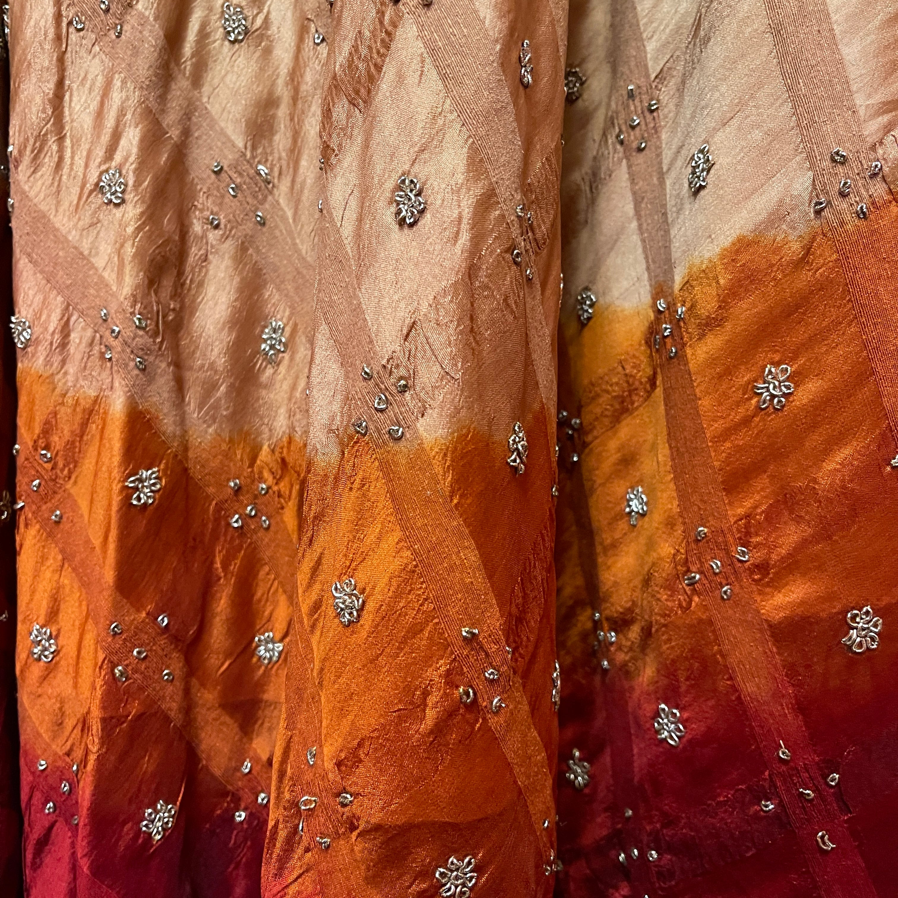 Vintage Tan Orange Red Ombre Embroidered Lehenga skirt - Vintage India NYC
