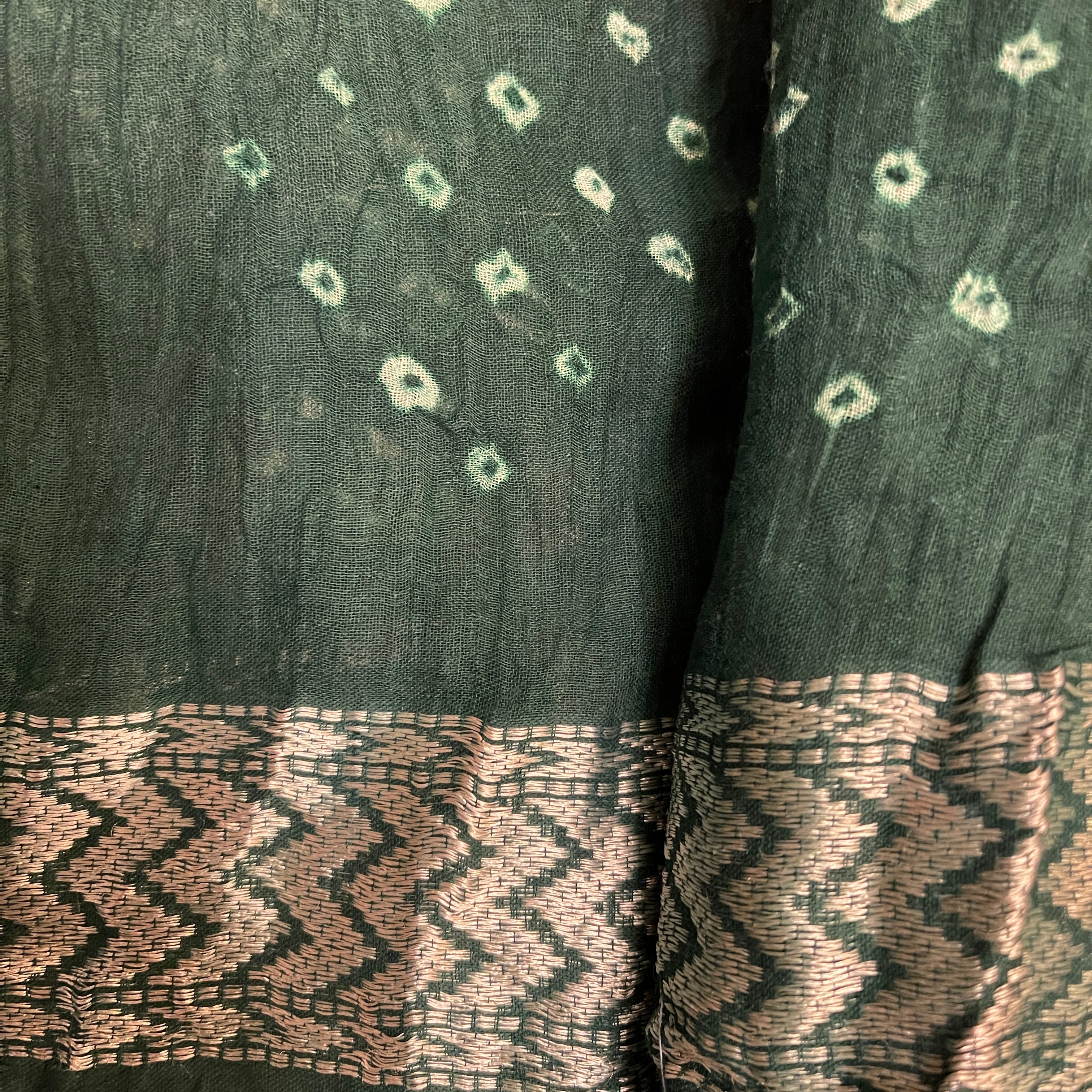 Pink Green Bandhani  Cotton Saree - Vintage India NYC