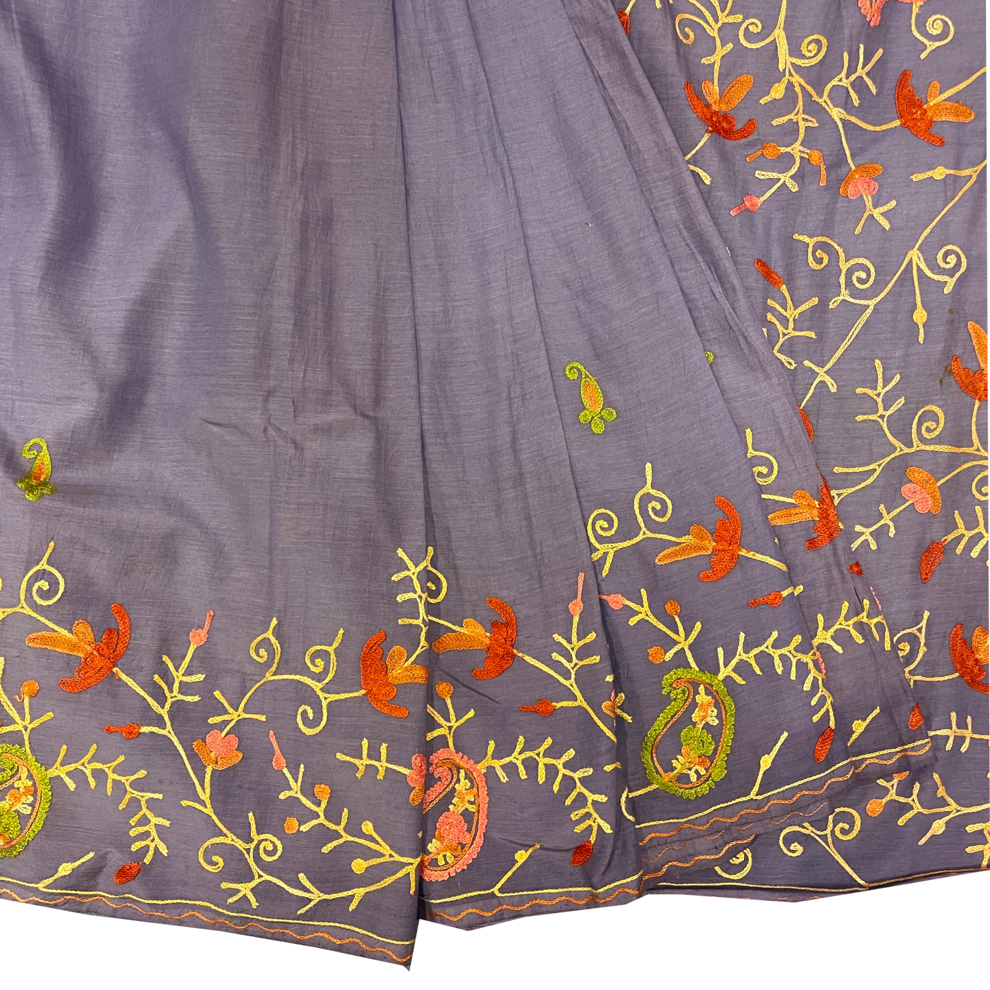 Lavender Cotton Silk Floral Embroidered Saree - Vintage India NYC