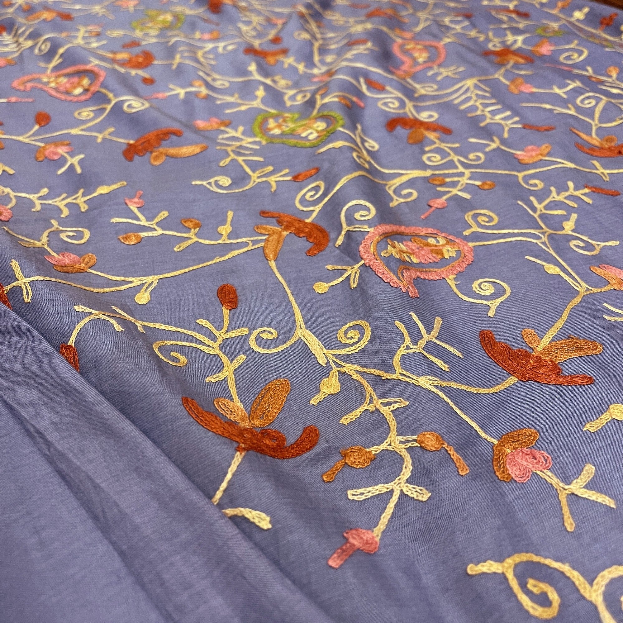 Lavender Cotton Silk Floral Embroidered Saree - Vintage India NYC