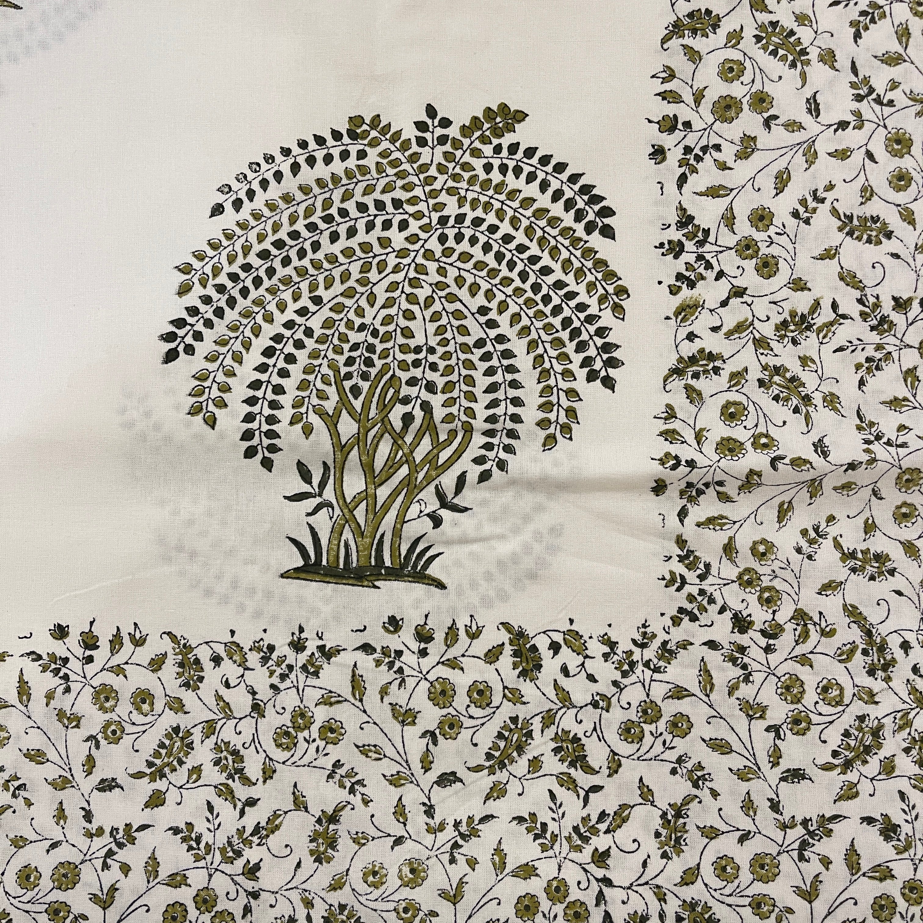 White Tree Print Twin  Bedcover - Vintage India NYC