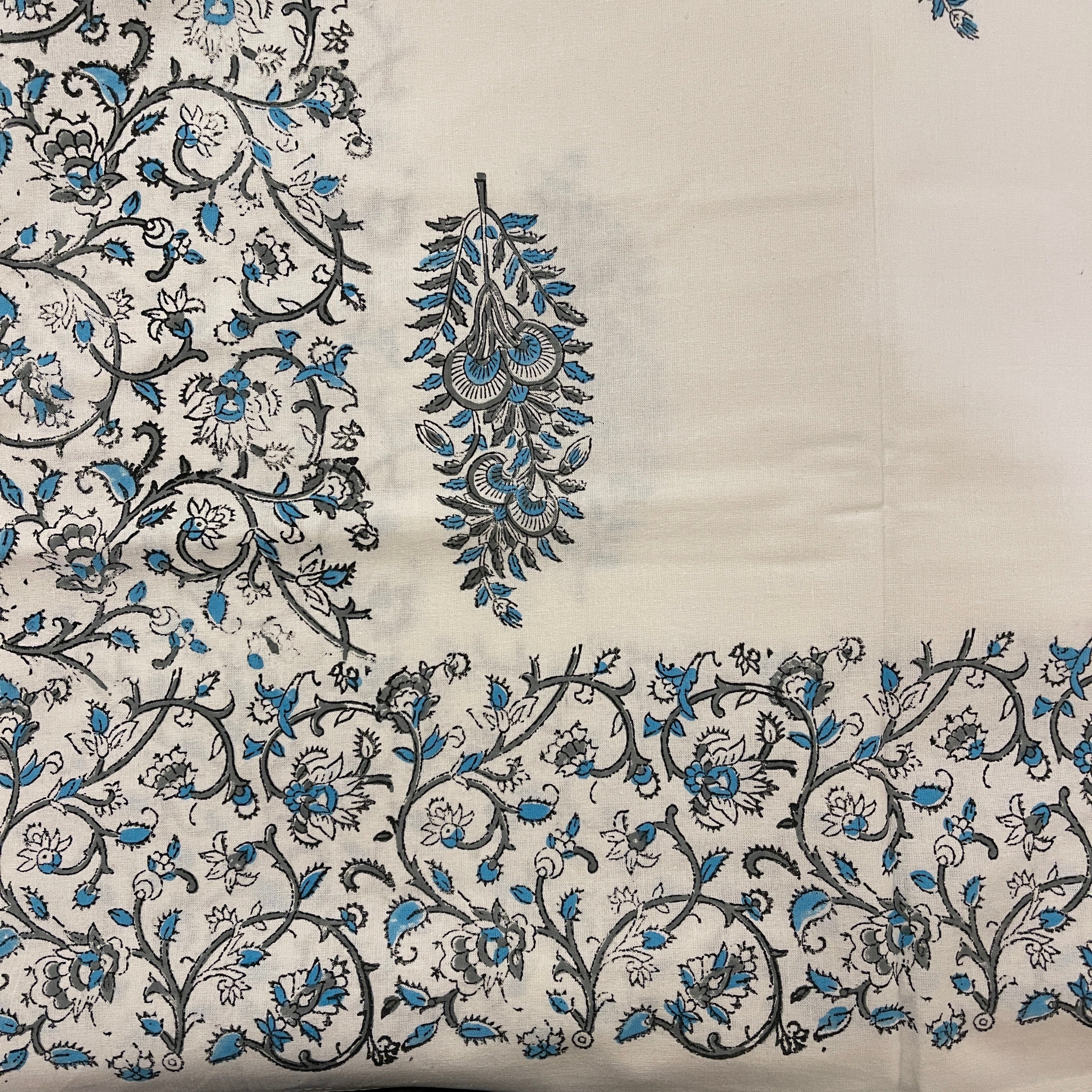 White Printed Twin  Bedcover - Vintage India NYC