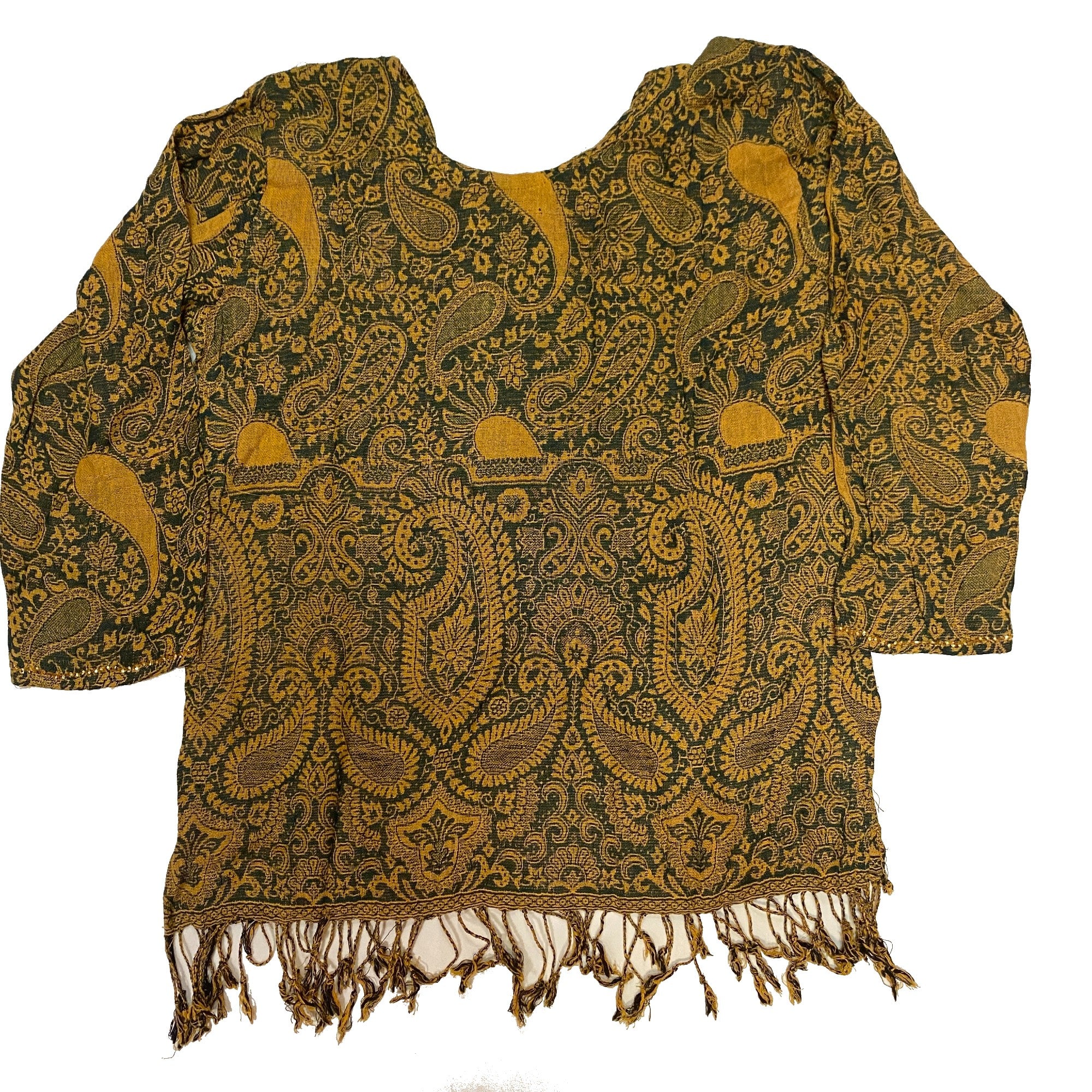 Woolen Dandelion Yellow Green Kurti - Size 44 - Vintage India NYC