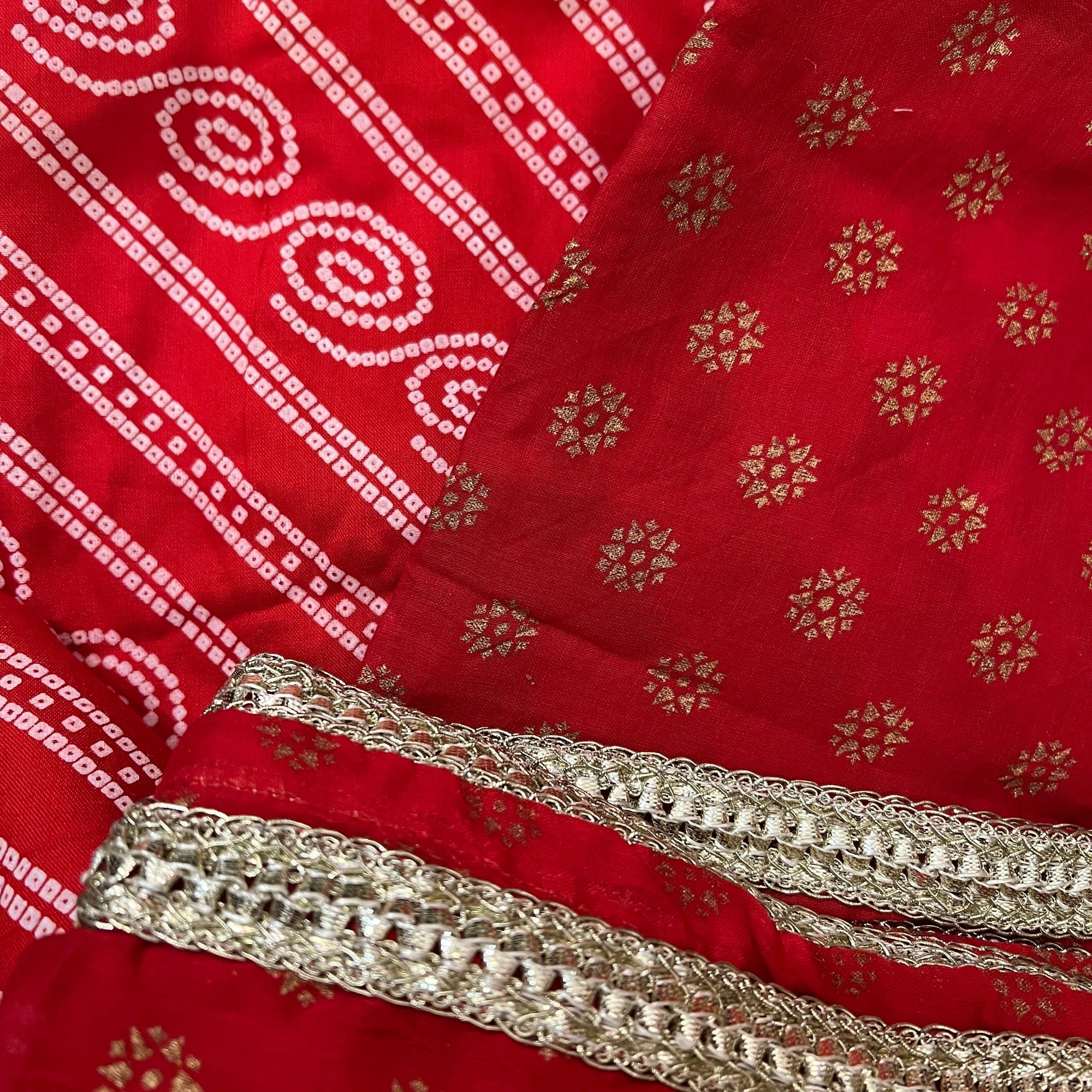 Red Bandhani Anarkali Set-Size 42 - Vintage India NYC