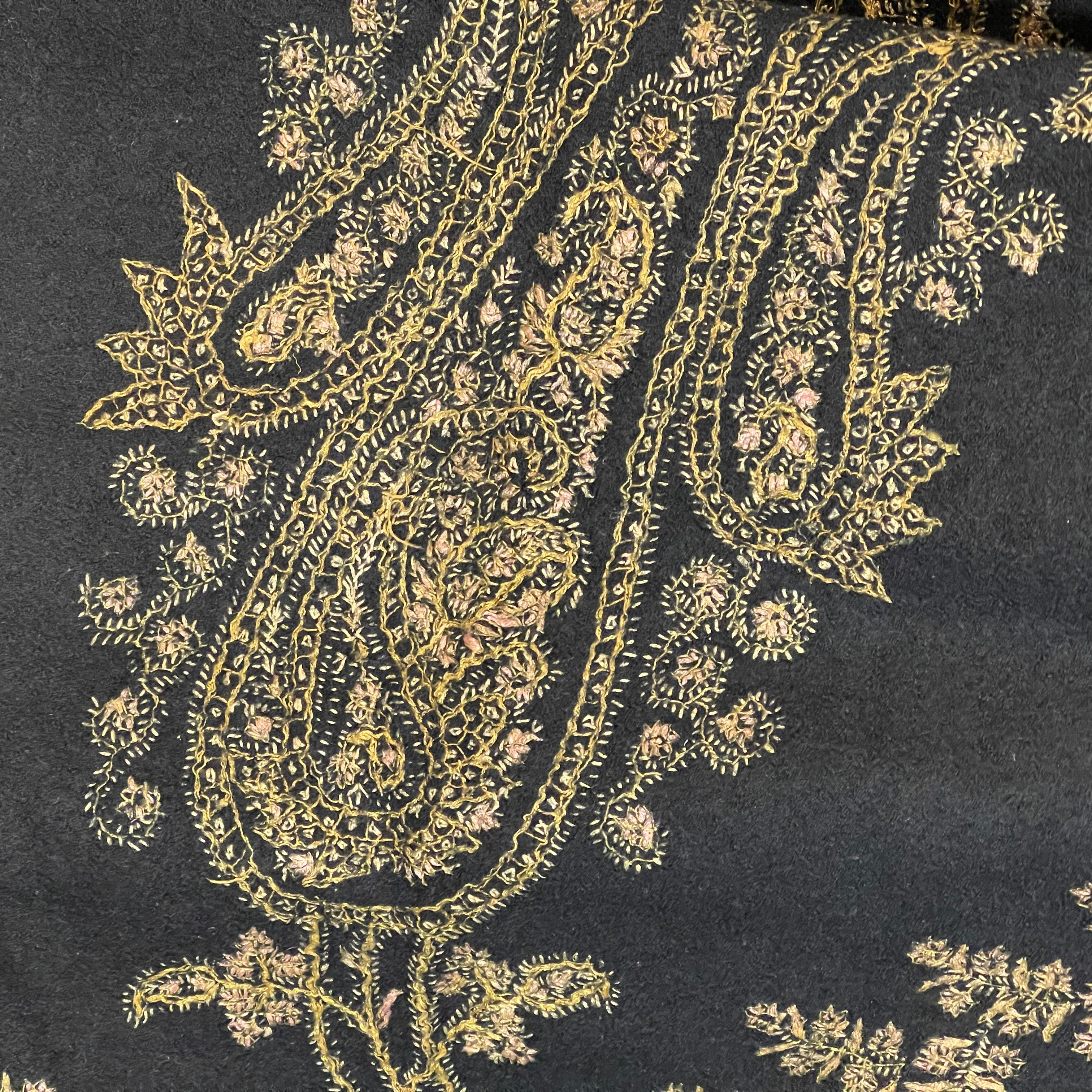 Black Embroidered Kashmiri Shawl - Vintage India NYC