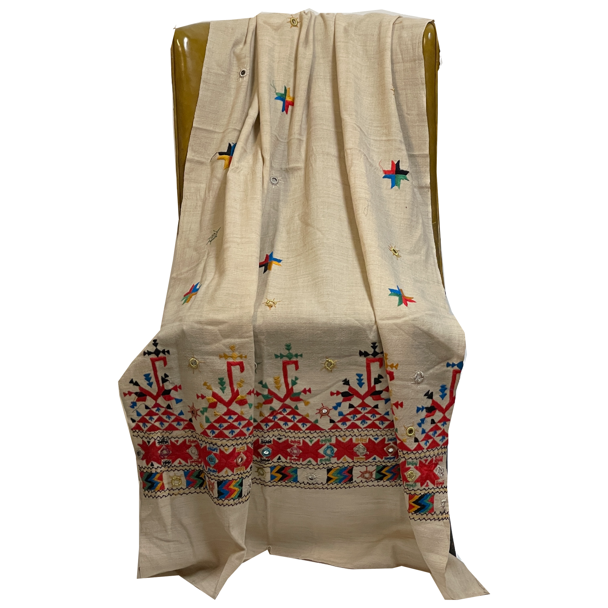 Cream Embroidered Shawl - Vintage India NYC