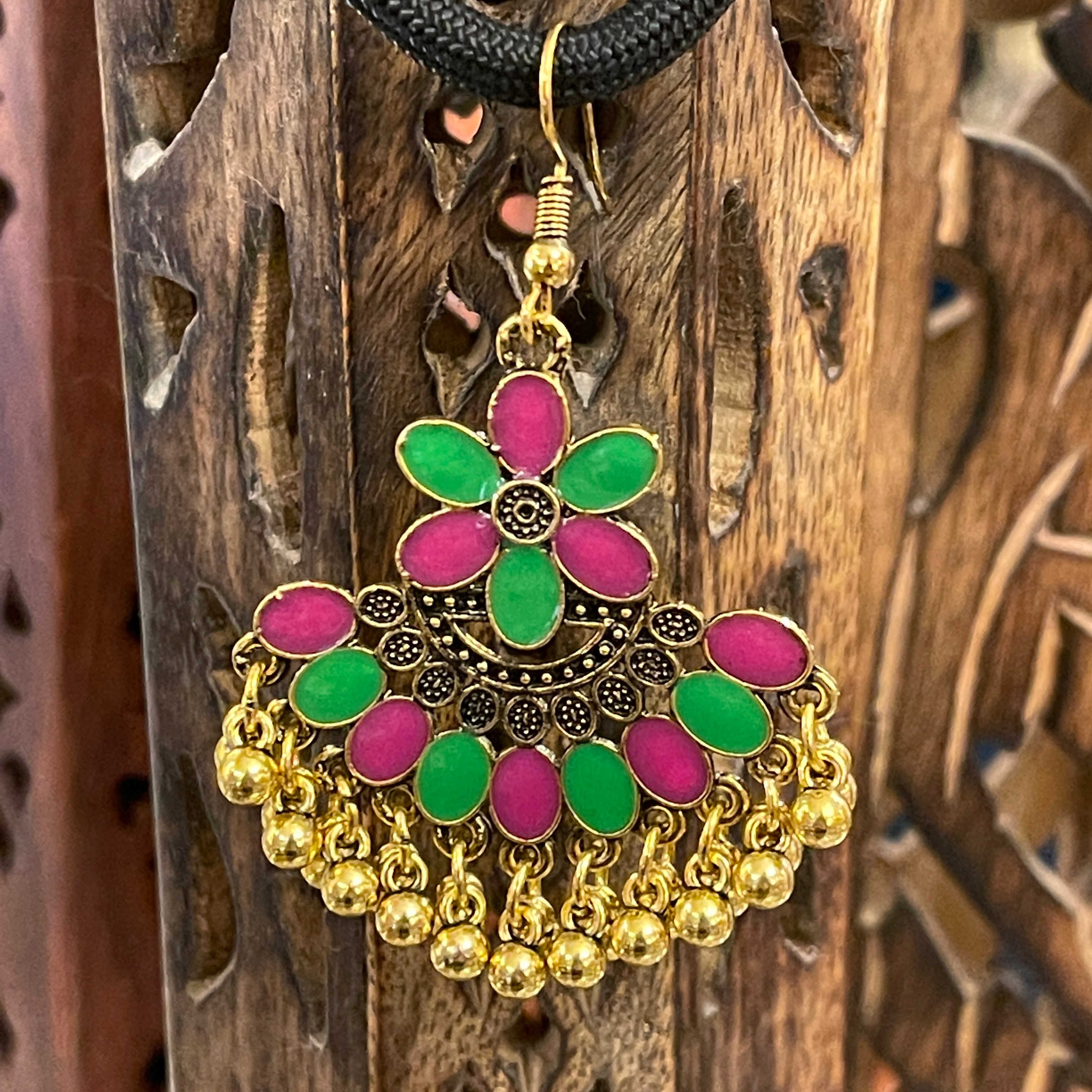 Green Pink Earrings - Vintage India NYC