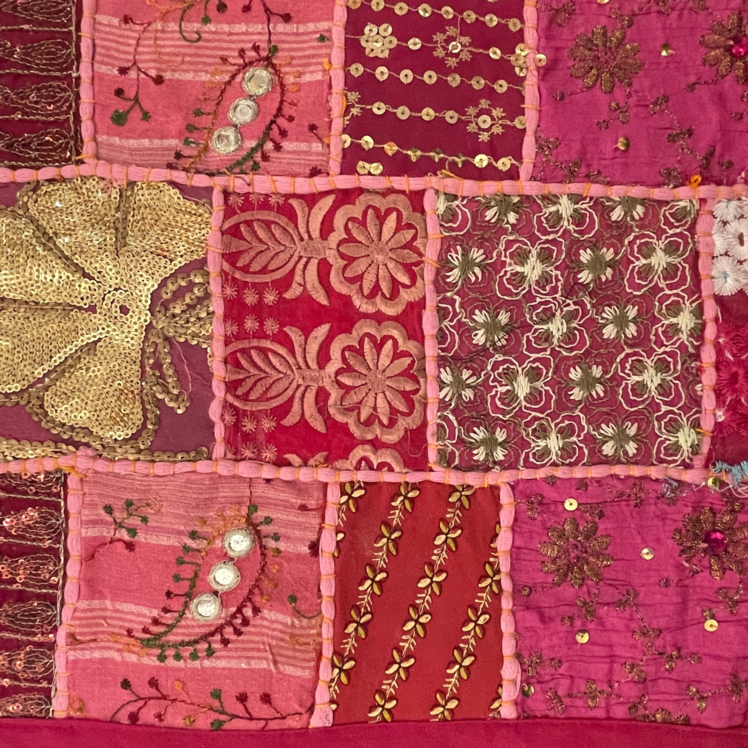 Handmade Dark Pink Patchwork Pillowcovers - 3 Styles - Vintage India NYC