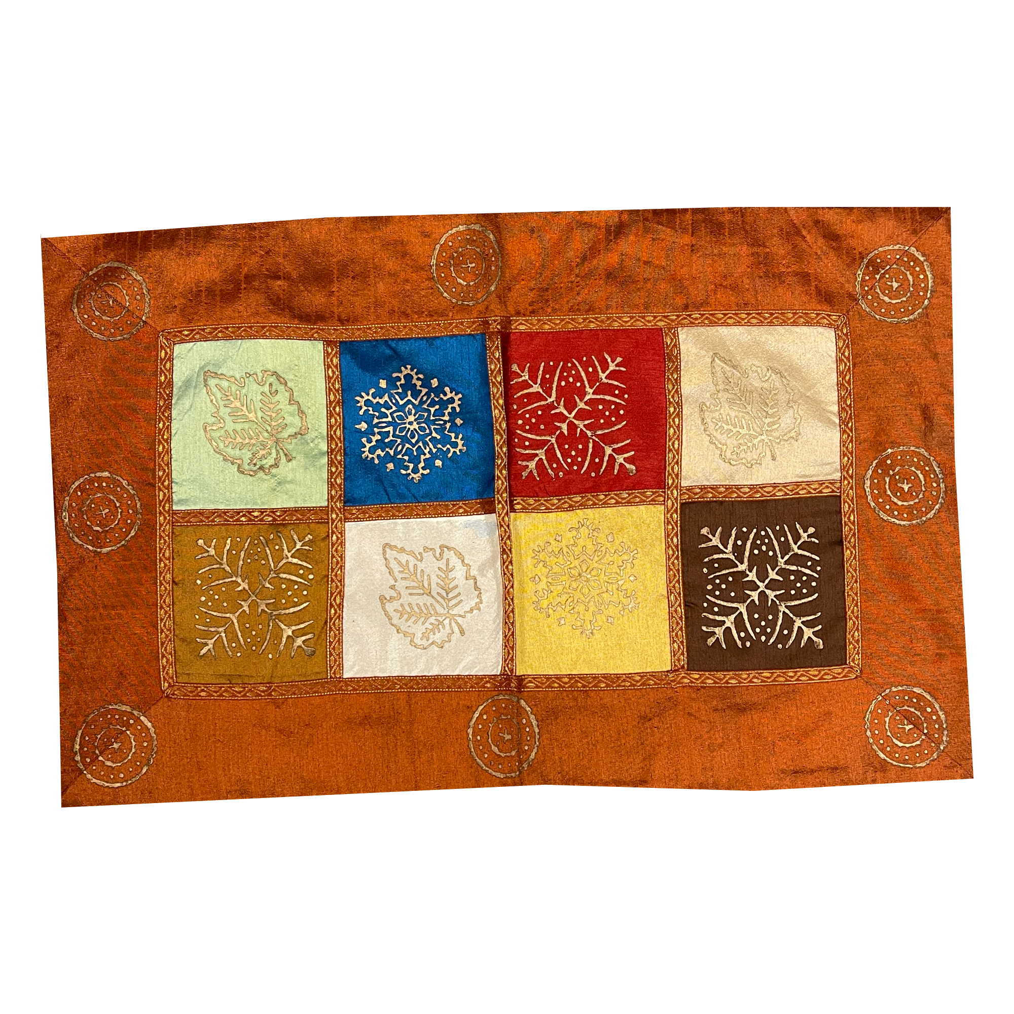 Rust Pillow Covers With Gold Block Prints - 2 Styles - Vintage India NYC