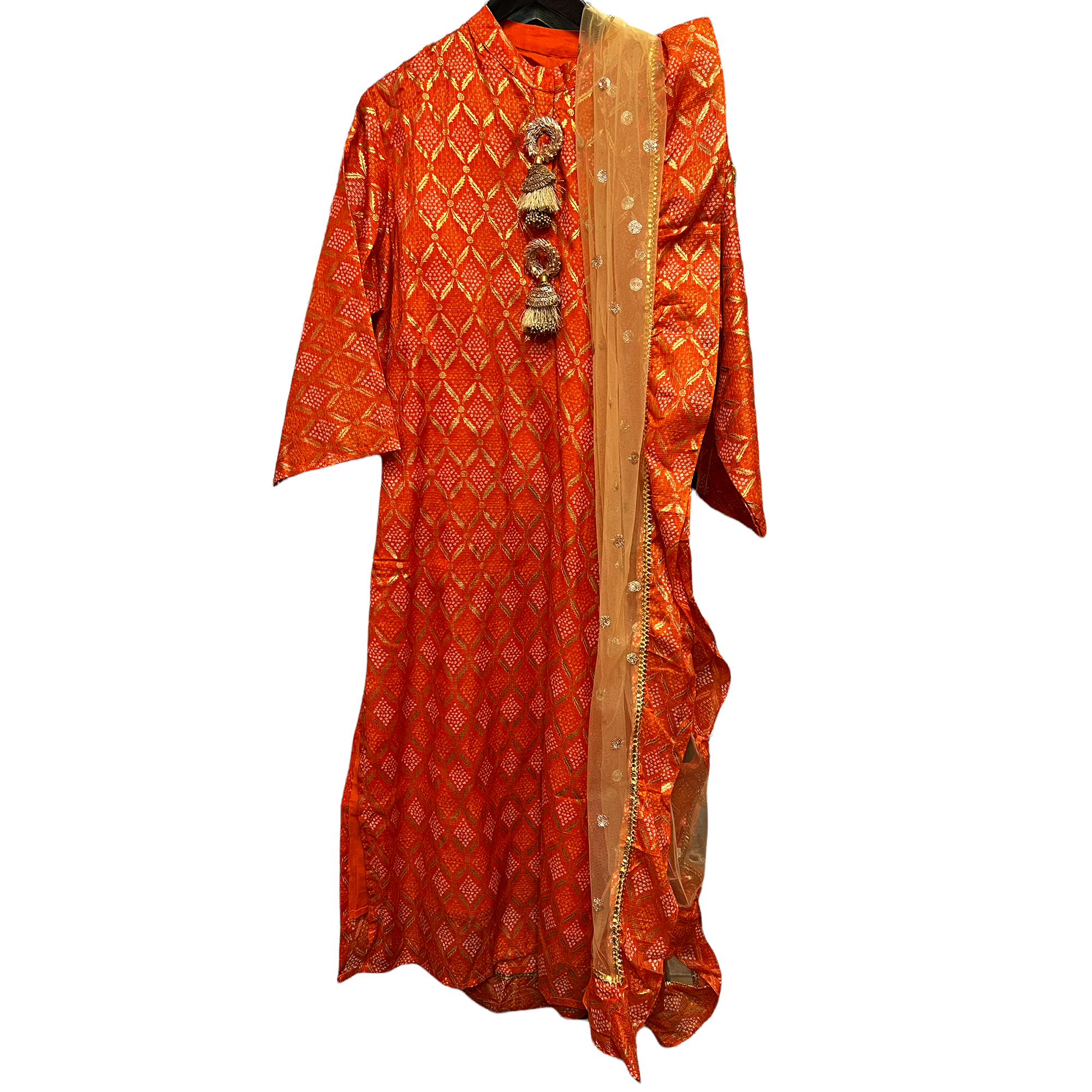 Orange Kota Cotton Silk Kurta w Dupatta - Vintage India NYC