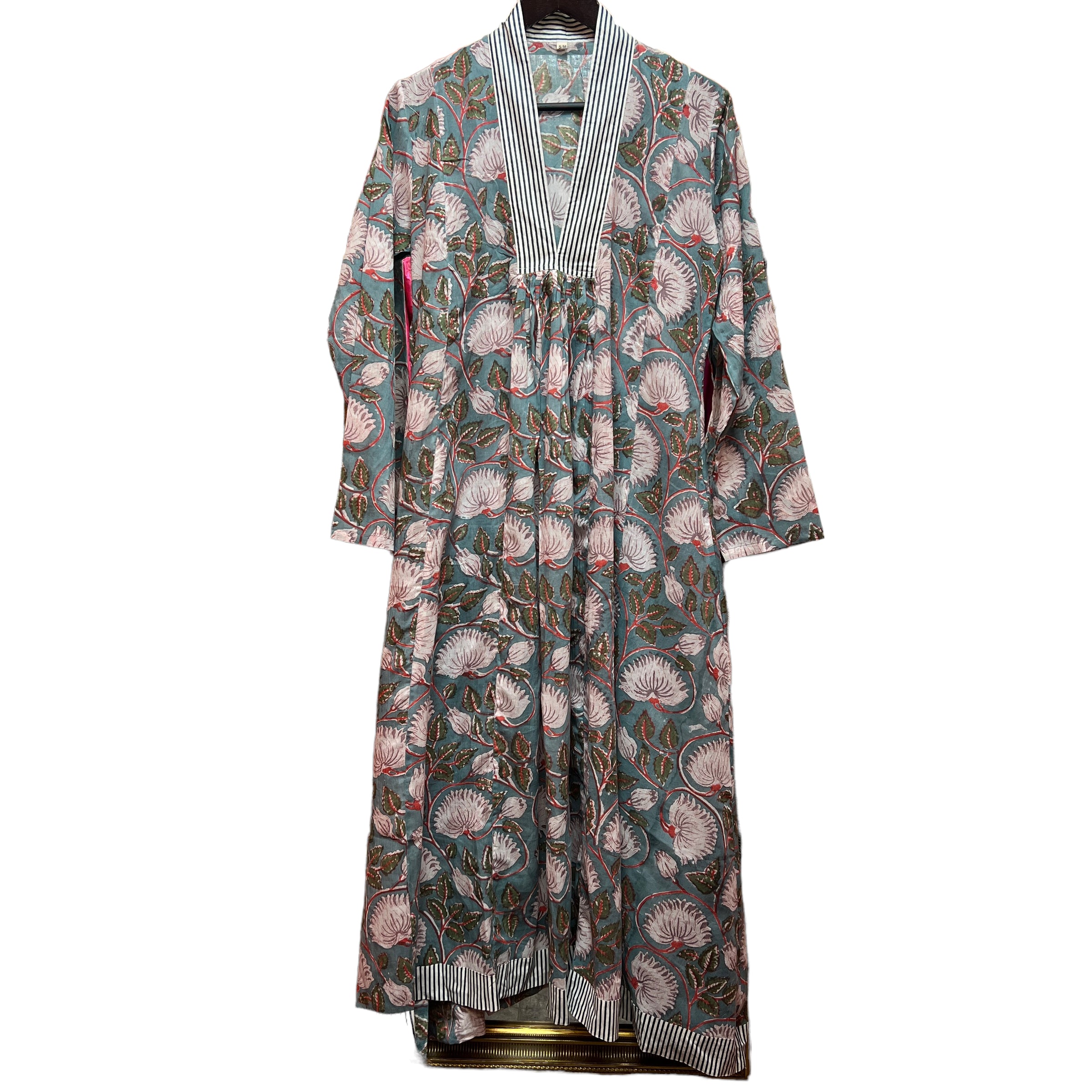 Blockprint Long Kaftan Dress-3 pattern choices - Vintage India NYC