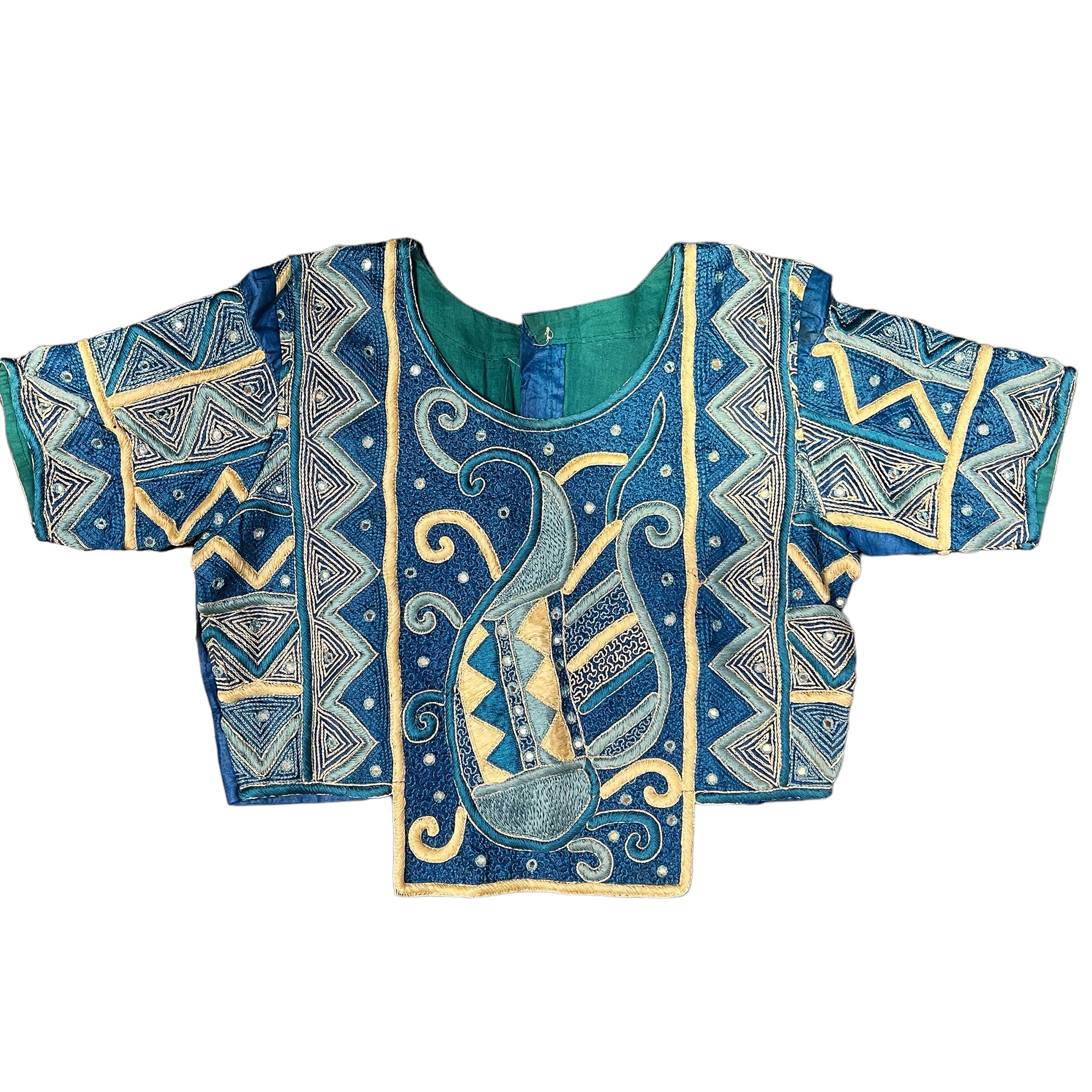 Ocean Blue Embroidered Choli Blouse - Vintage India NYC