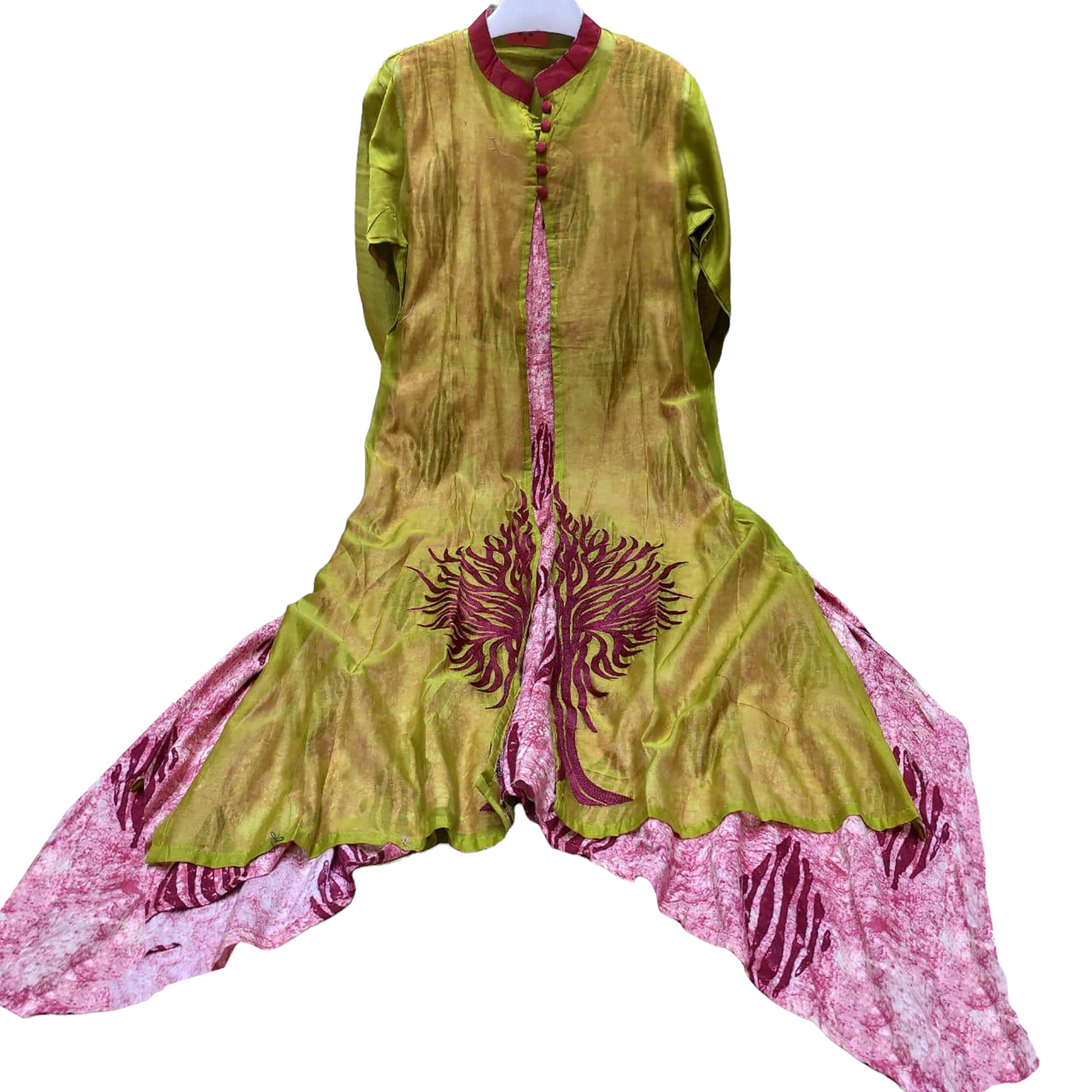 Pink Print Dress with Chartreuse jacket - Vintage India NYC
