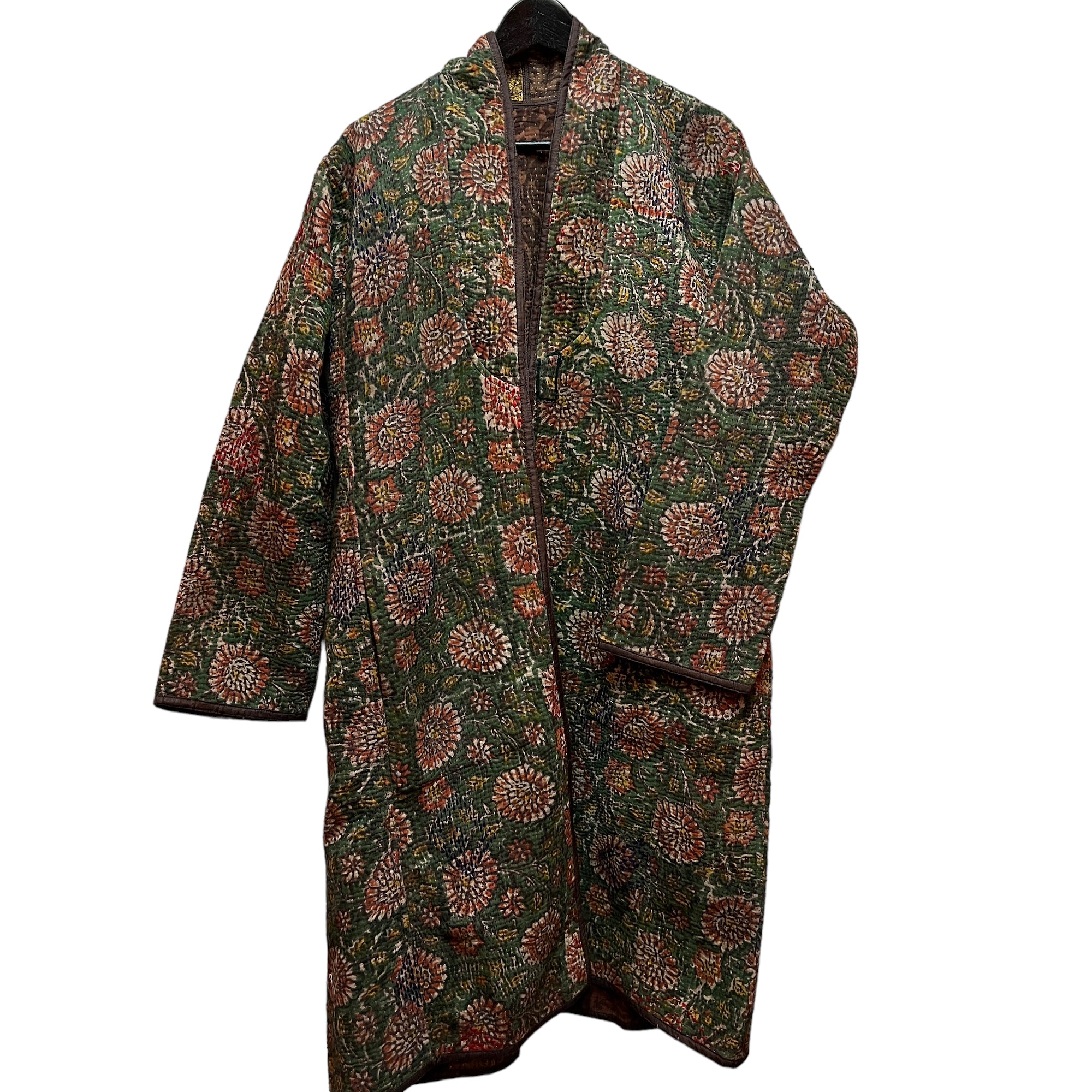 Ajrakh Cotton Kantha Quilted Long Coat - Vintage India NYC
