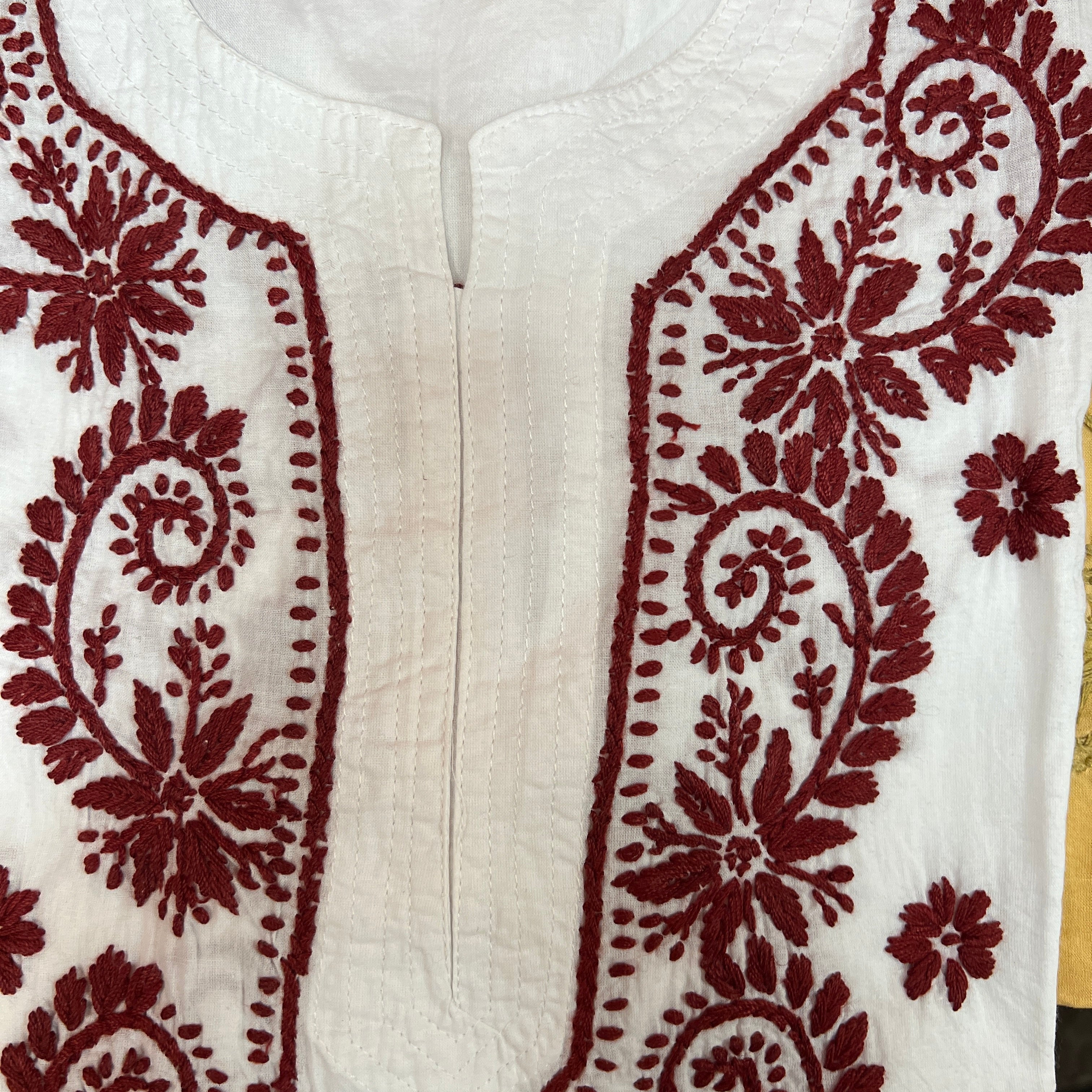 AR Long Embroidered Cotton Tunic Kurtis- XS - Vintage India NYC
