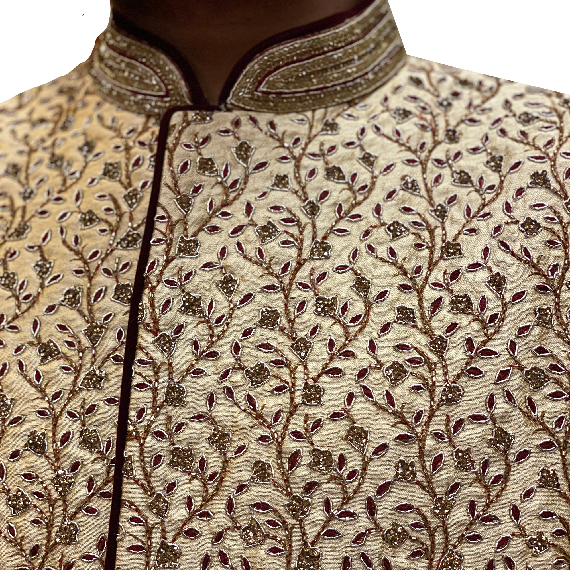 YD Gold Heavy Embroidered Sherwani - Vintage India NYC