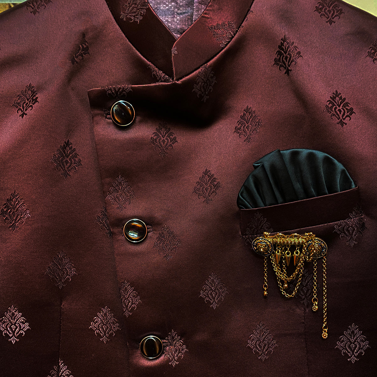 YD Maroon Satin Jodhpuri Jacket - Vintage India NYC