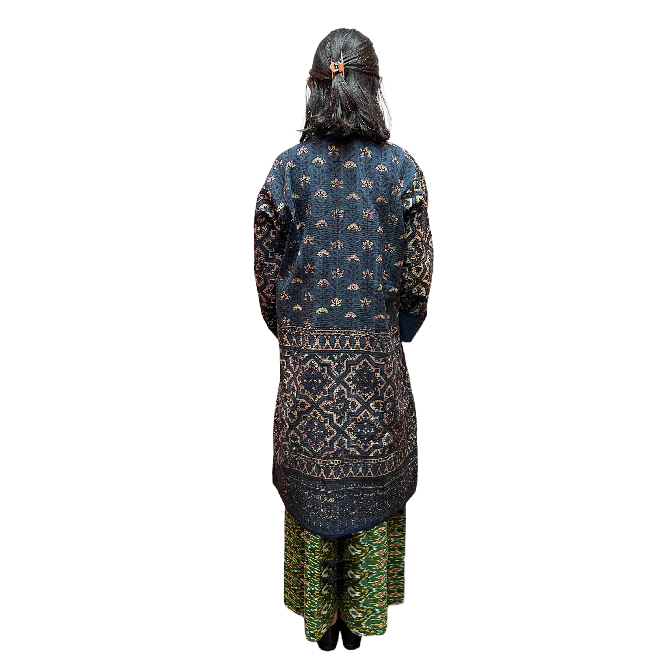 Ajrakh Cotton Kantha Quilted Long Coat 2 - Vintage India NYC