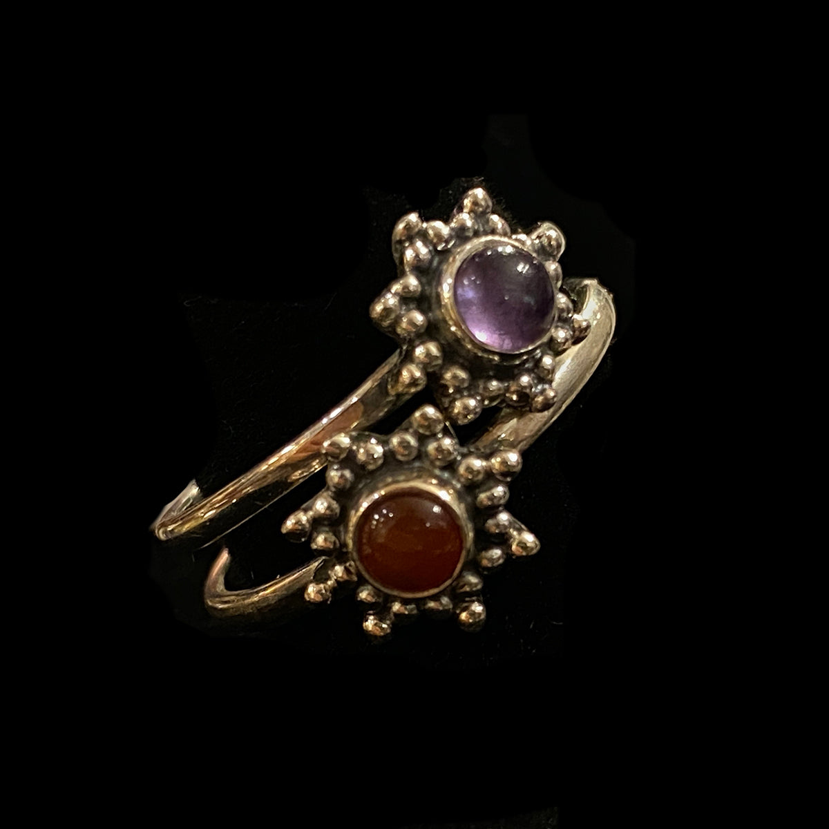 Amethyst & Carnelian Star Rings-Size 8 - Vintage India NYC
