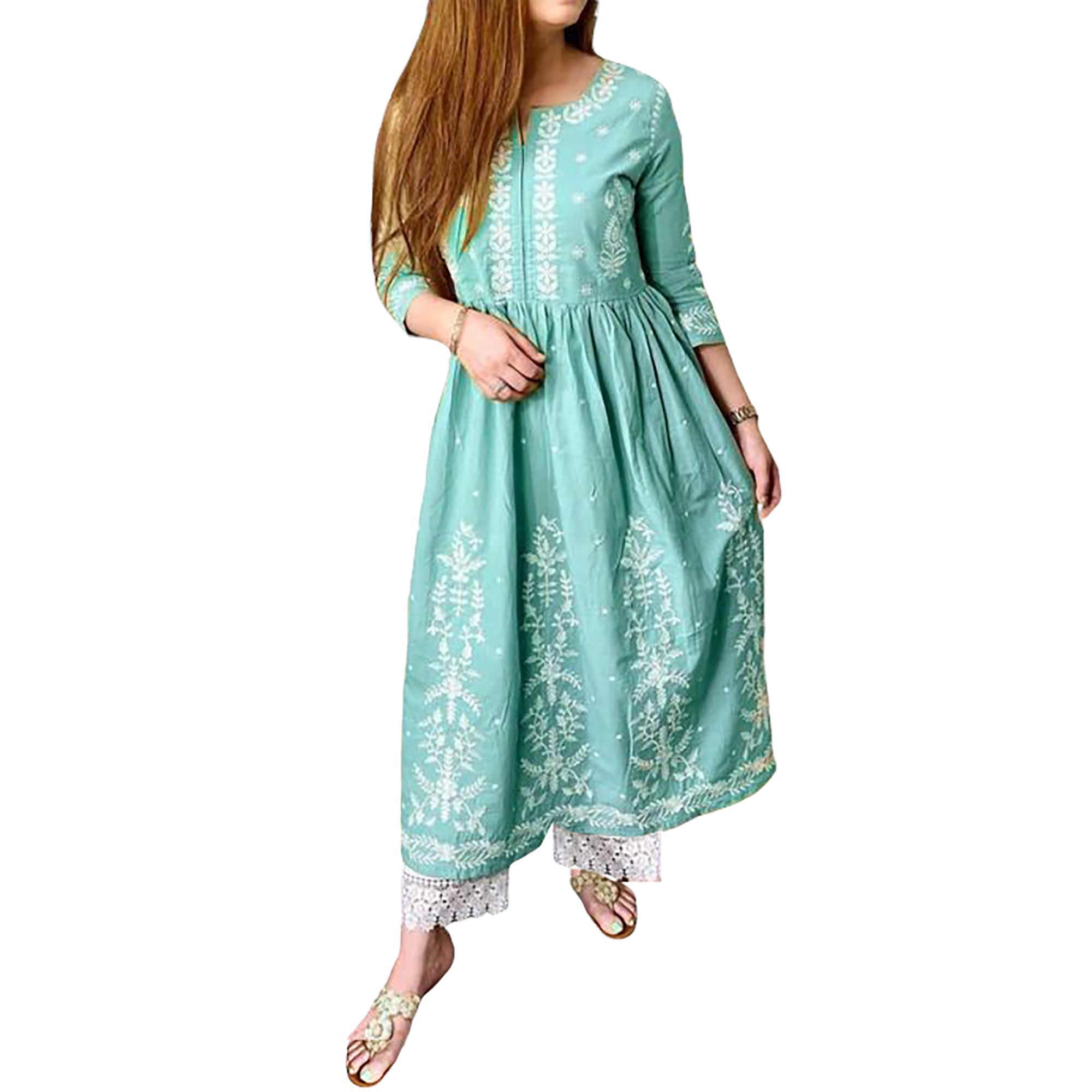 Anarkali Gown with Chikan Embroidery - Vintage India NYC