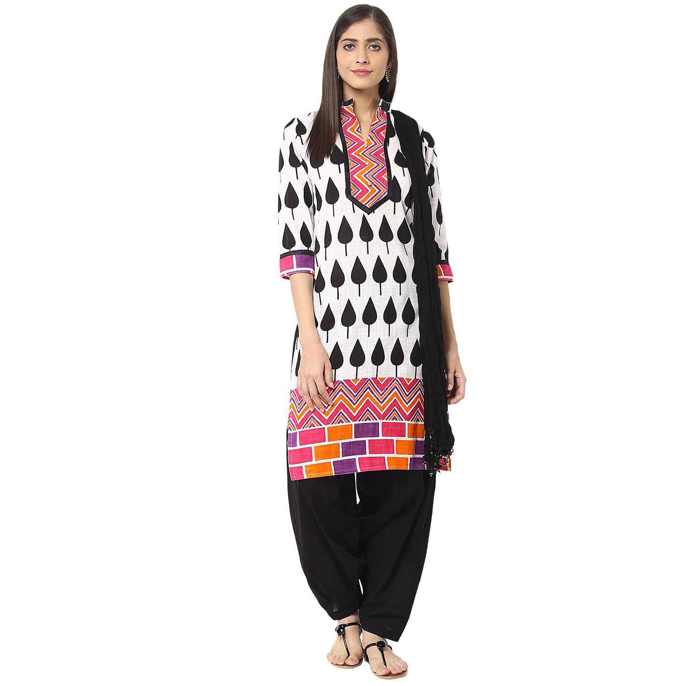 JK Black & White Linen Salwar Suit - Vintage India NYC