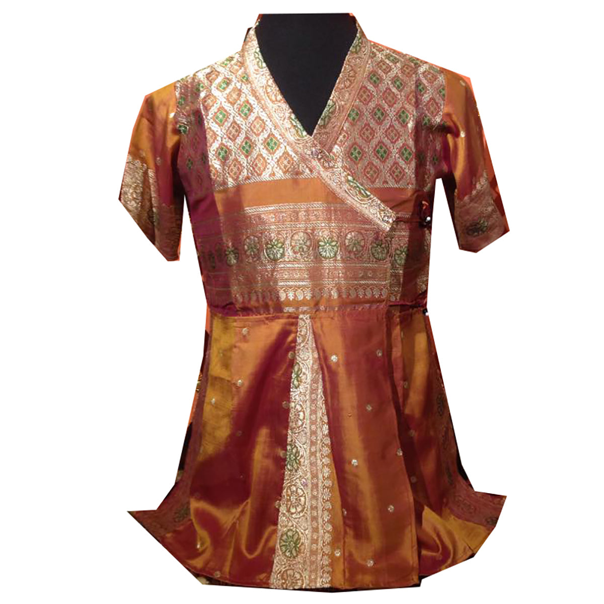 Handmade Silk Gold Silk Angrakha - Vintage India NYC