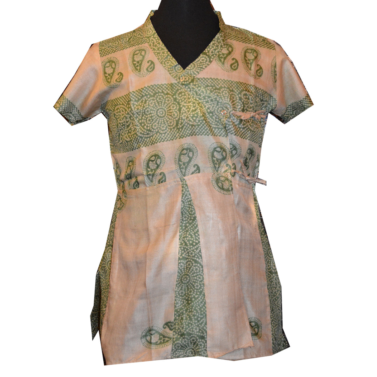 Handmade Silk Green & Ivory Angrakha - Vintage India NYC