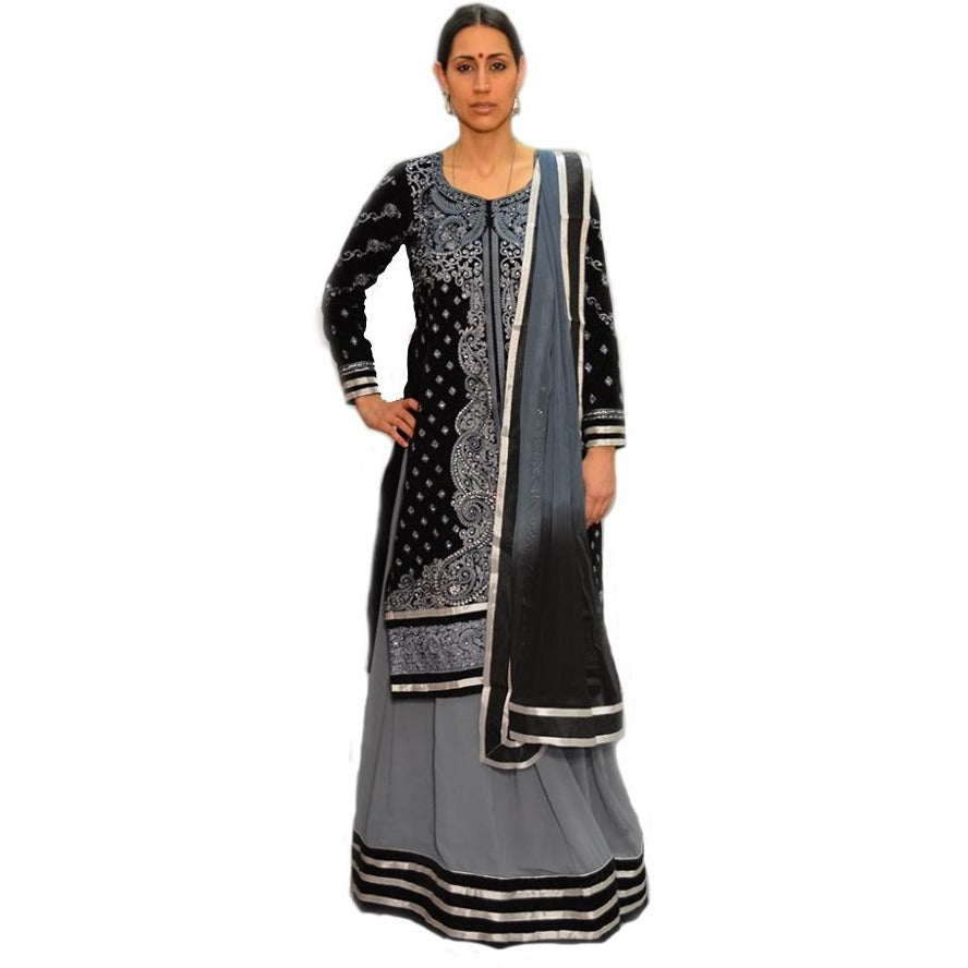 Black & Grey long skirt & jacket - Vintage India NYC