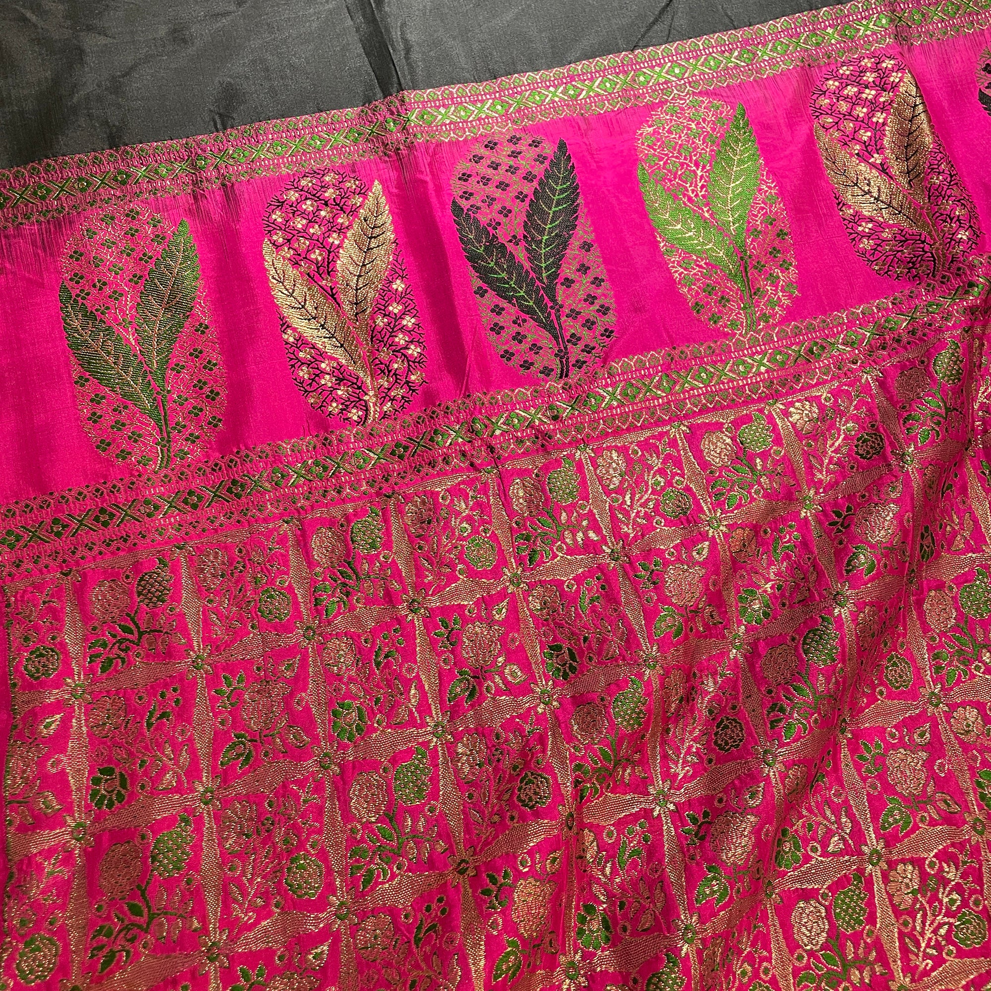 Black & Bright Pink Silk  Saree - Vintage India NYC