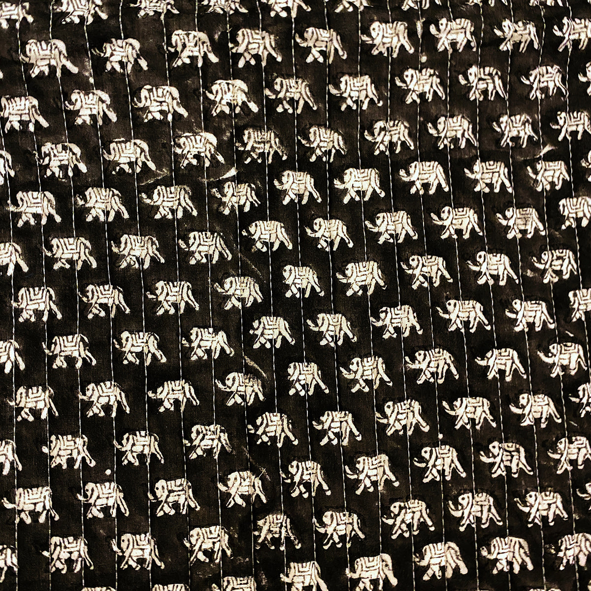 SC Blockprint Baby Blankets-Black & White Elephant - Vintage India NYC