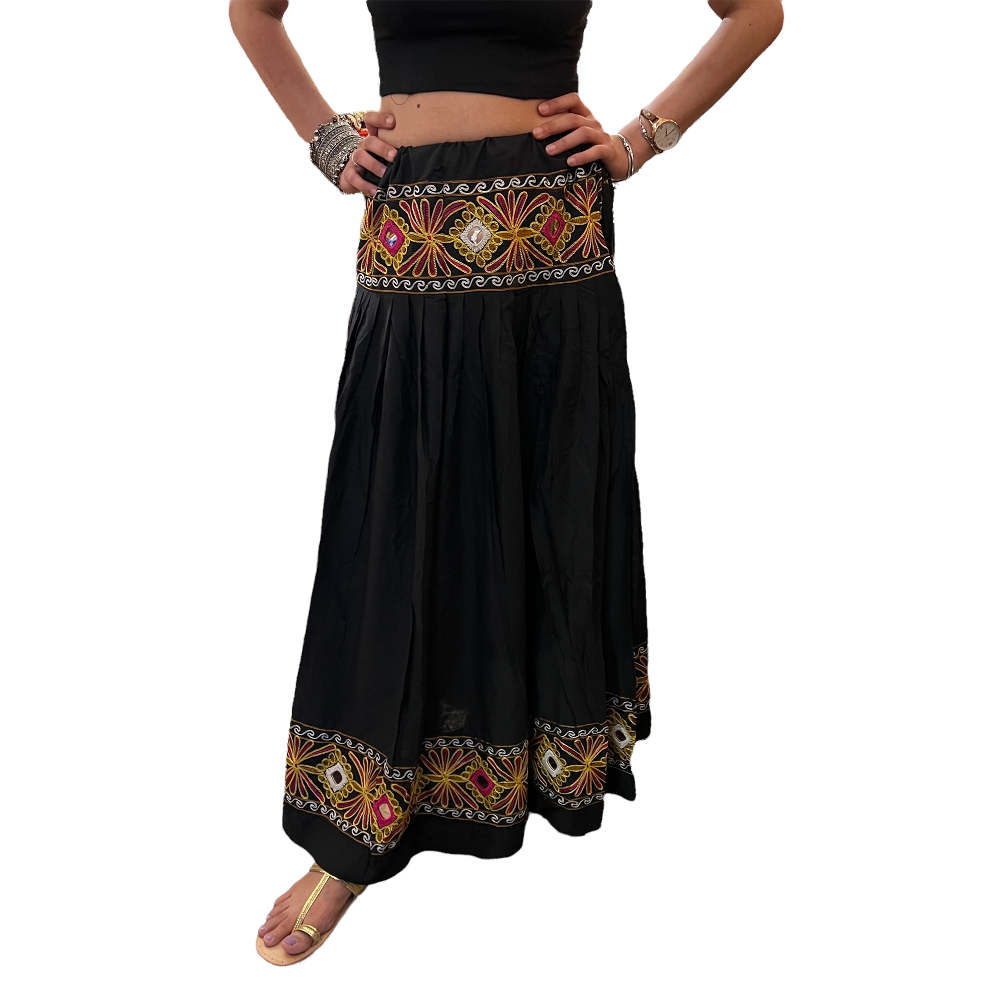 Vintage Banjara Skirt-Black Embroidered - Vintage India NYC