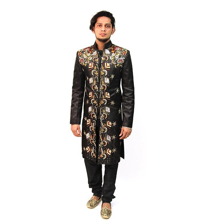 VM Black Shewani with amazing embroidery - Vintage India NYC