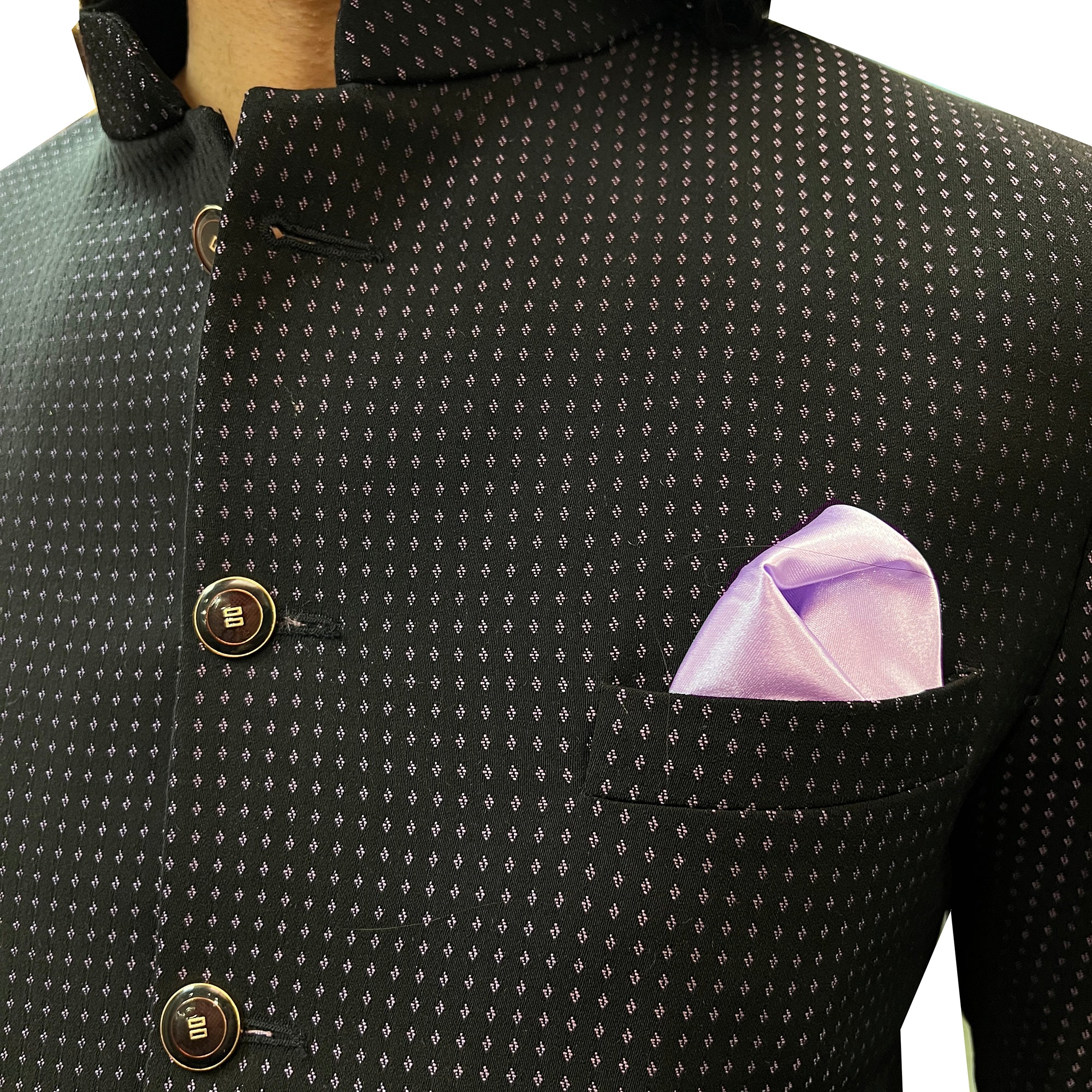 Black with Lavender Dot Jodhpuri Jacket - Vintage India NYC