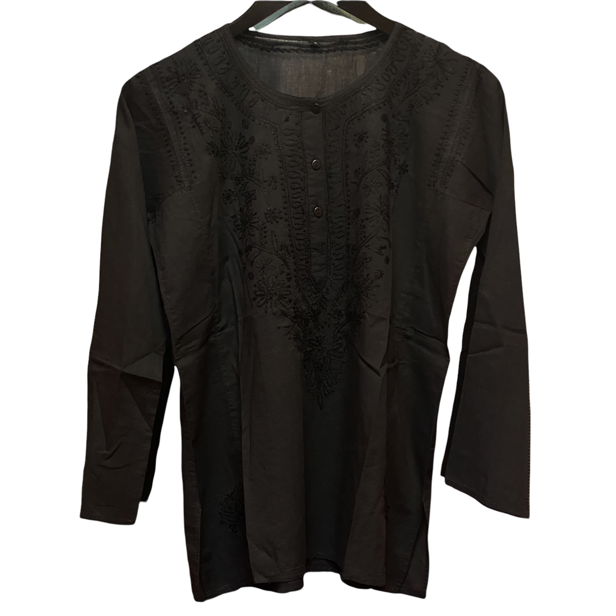 AR Black Organic Cotton Embroidered Top - Vintage India NYC
