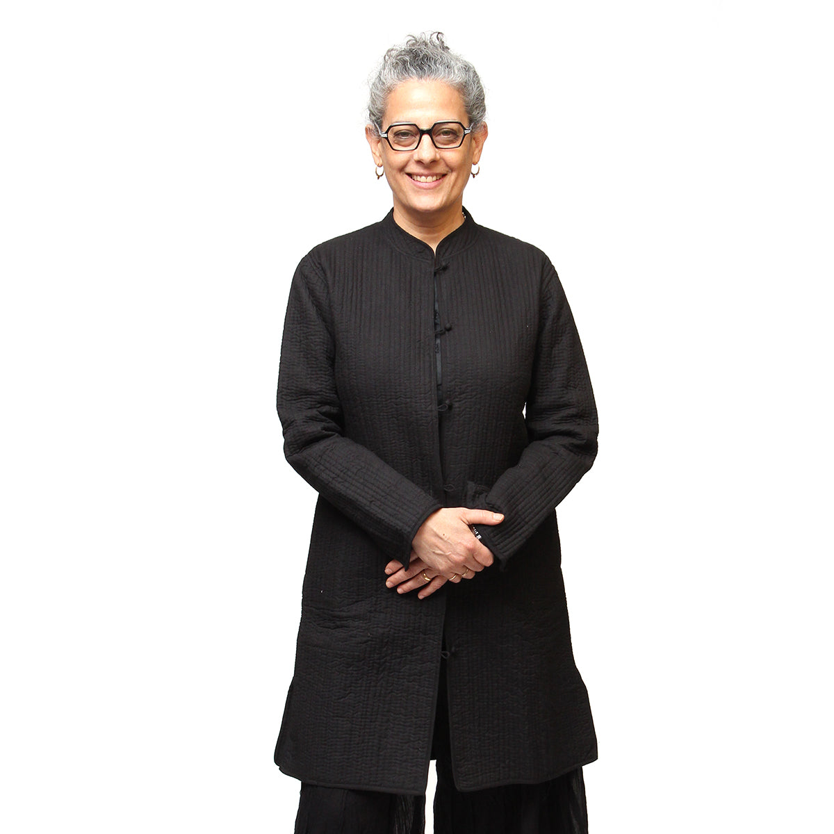 Unisex Organic Black Cotton Quilted long coat - Vintage India NYC