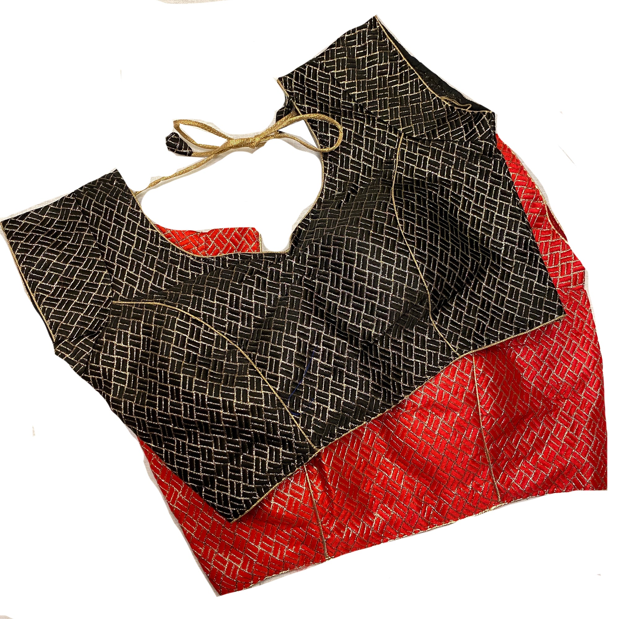 Red or Black Pattern Saree Blouse - Vintage India NYC